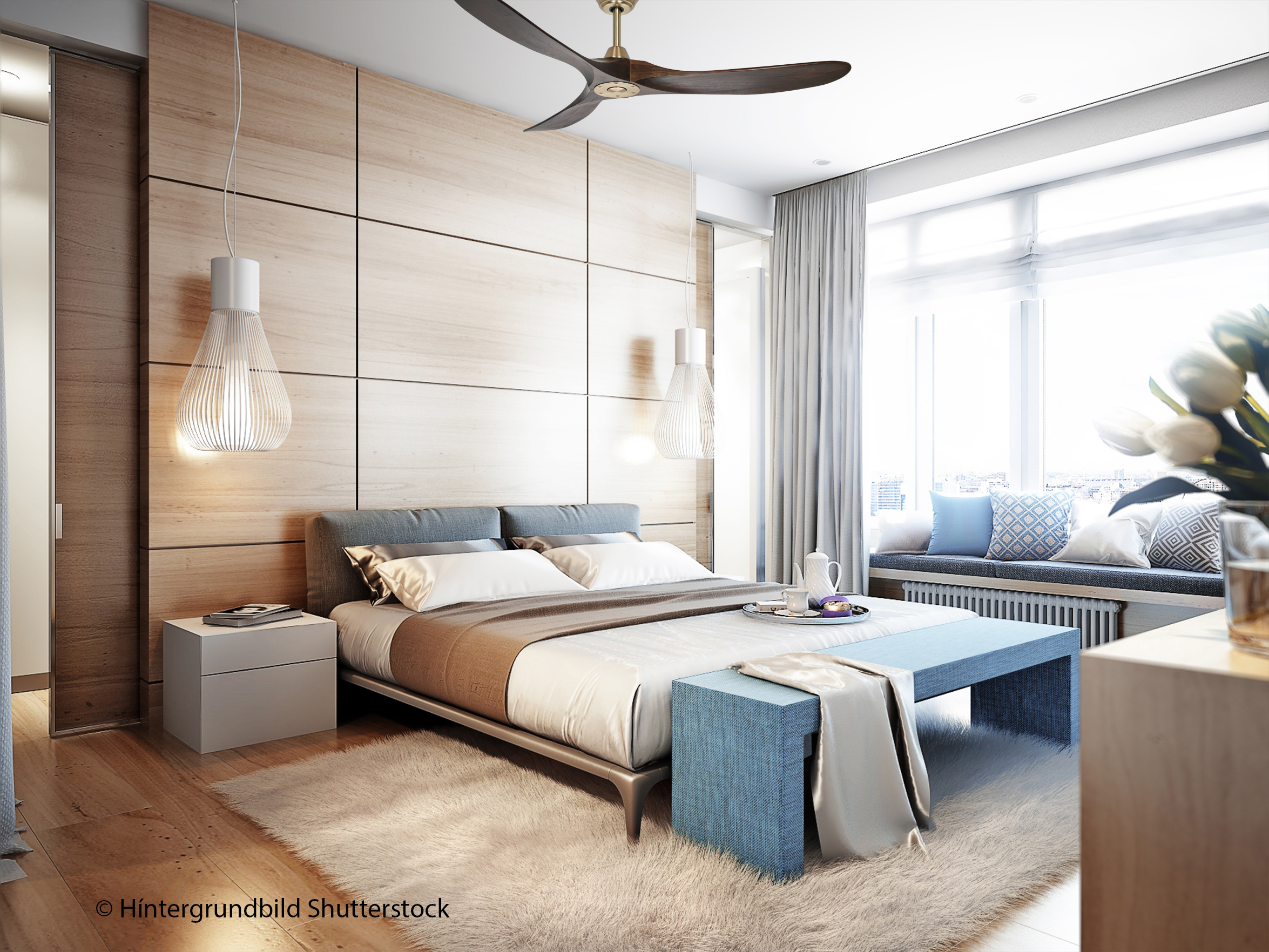 Ambiente CasaFan Deckenventilator ECO GENUINO 152 MG-NB - Gehäuse Messing gebürstet - 3 Flügel Massivholz Nussbaum gebeizt - Ø 152 cm - mit Fernbedienung