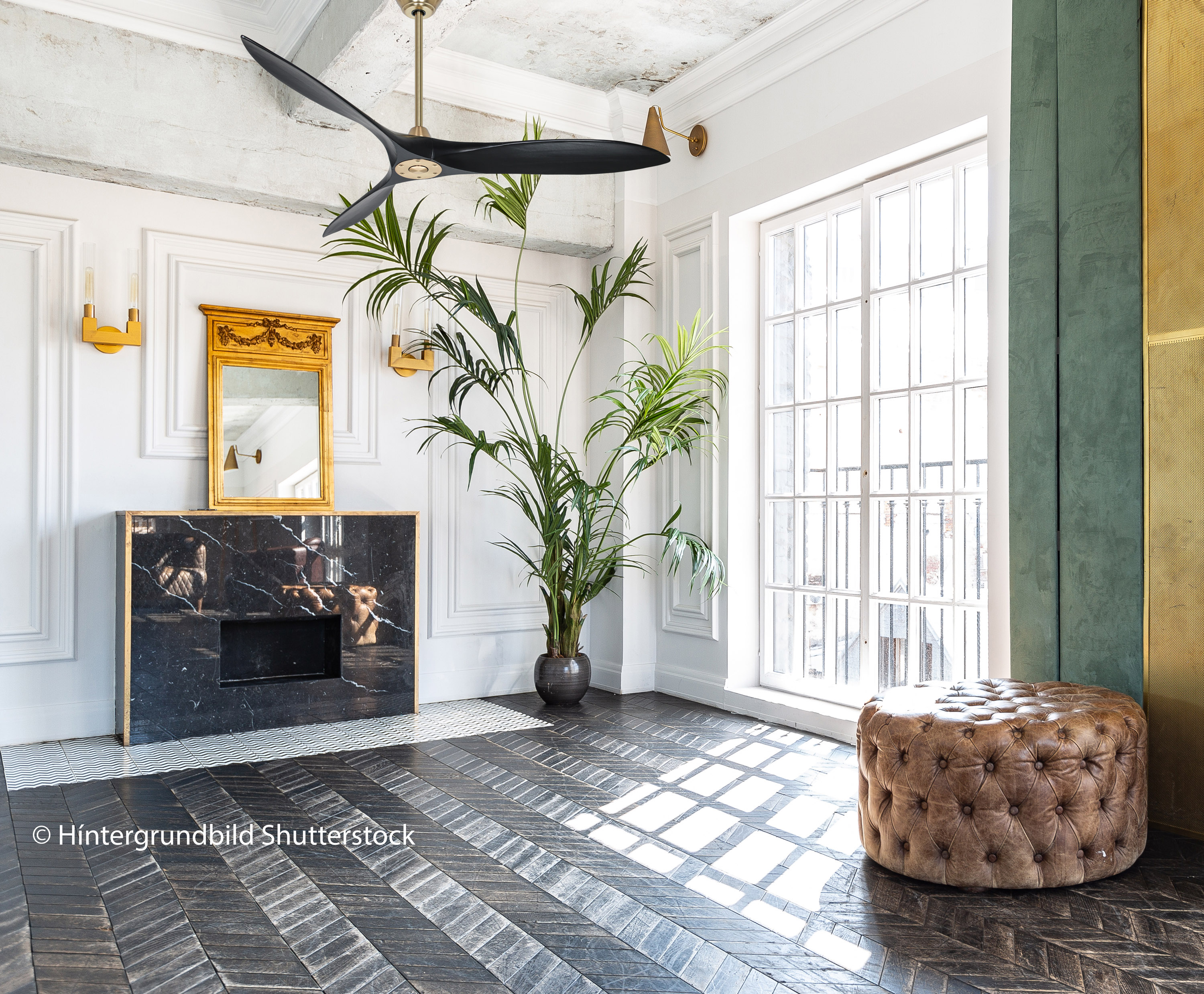 Ambiente CasaFan Deckenventilator ECO AIRSCREW 152 MG-MS - Gehäuse Messing gebürstet - 3 Flügel Matt schwarz - mit Fernbedienung - Ø 152 cm