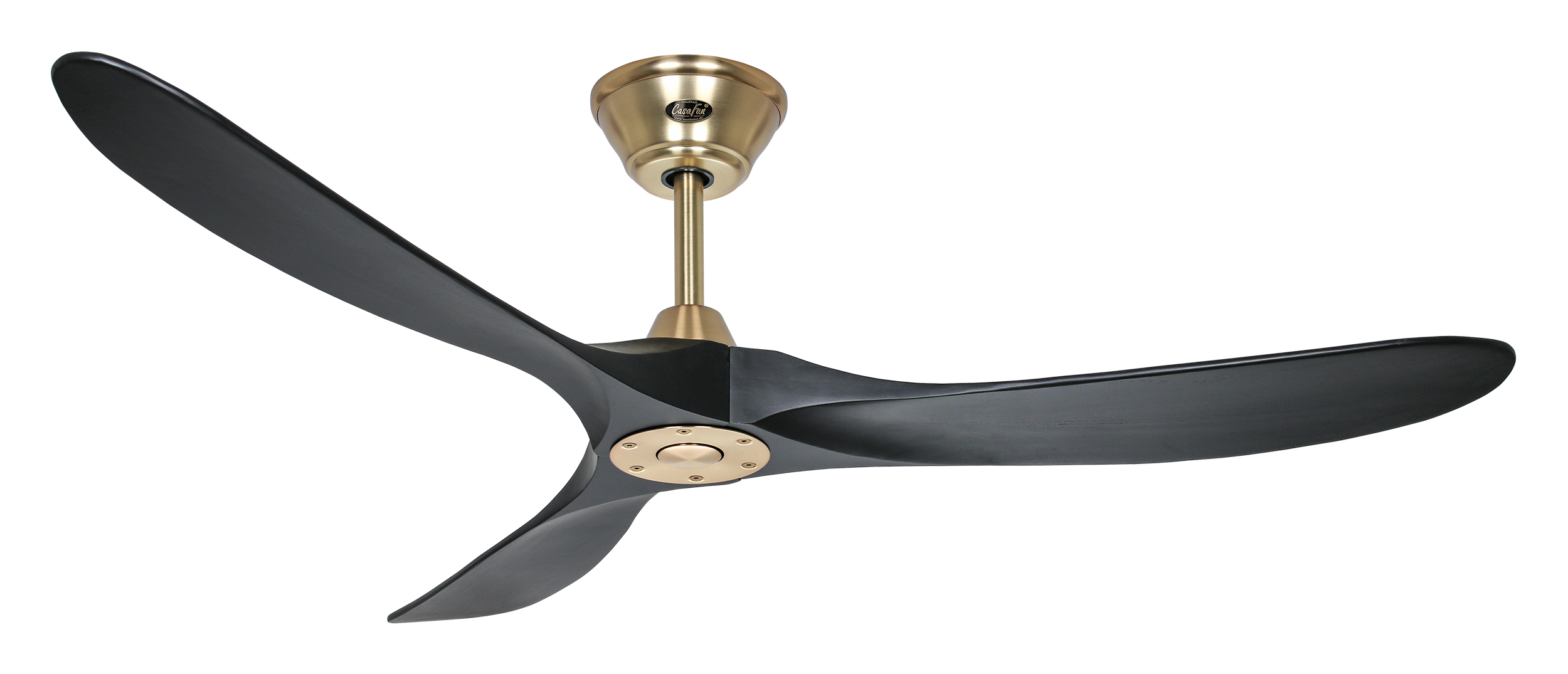 CasaFan Deckenventilator ECO GENUINO 152 MG-MS - Gehäuse Messing gebürstet - 3 Flügel Massivholz Lack matt schwarz - Ø 152 cm - mit Fernbedienung
