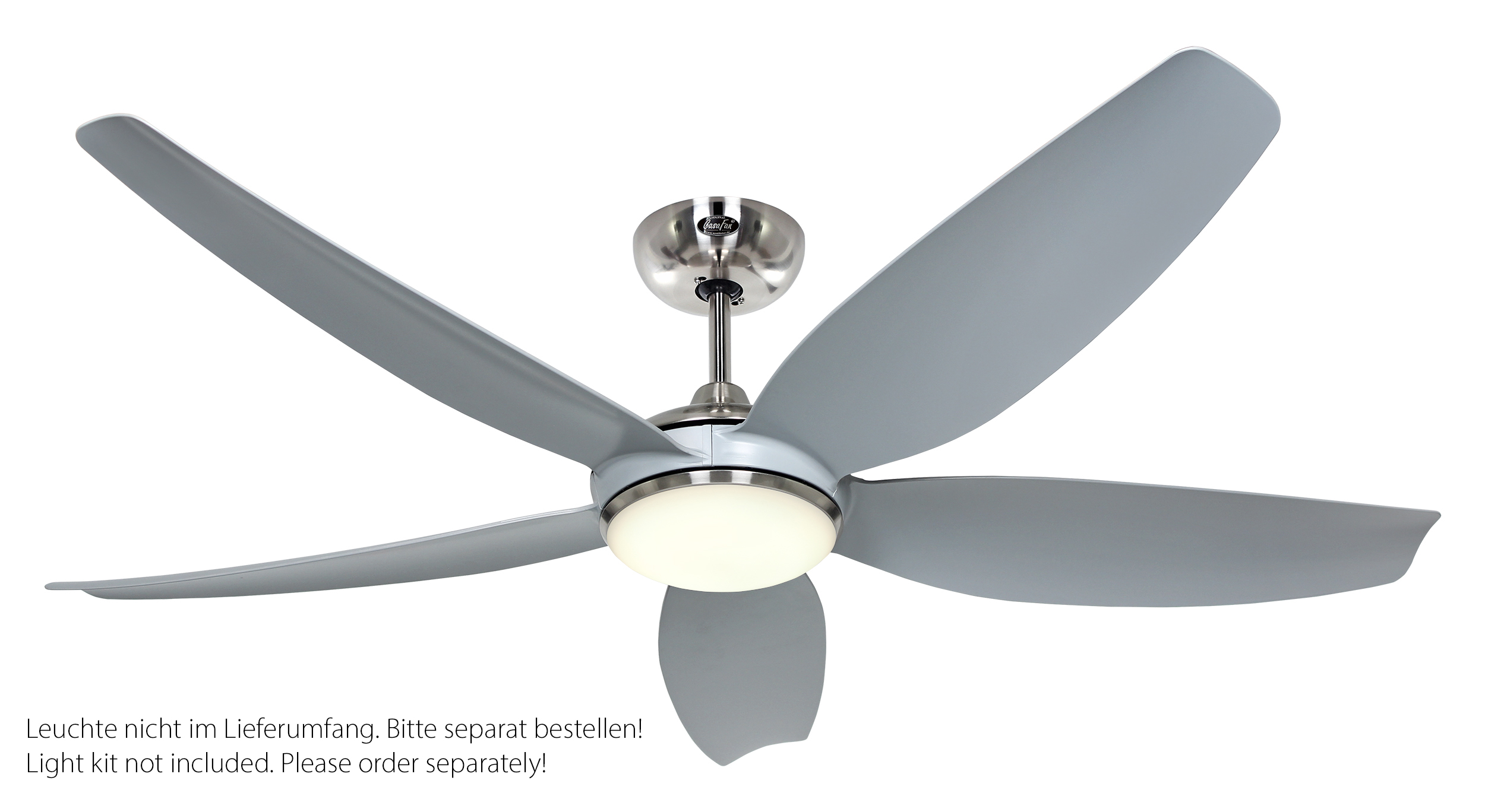 CasaFan Deckenventilator Eco Volare 142 BN-LG - Gehäuse Chrom gebürstet - 5 Flügel Lack lichtgrau - mit Fernbedienung - Ø 142 cm