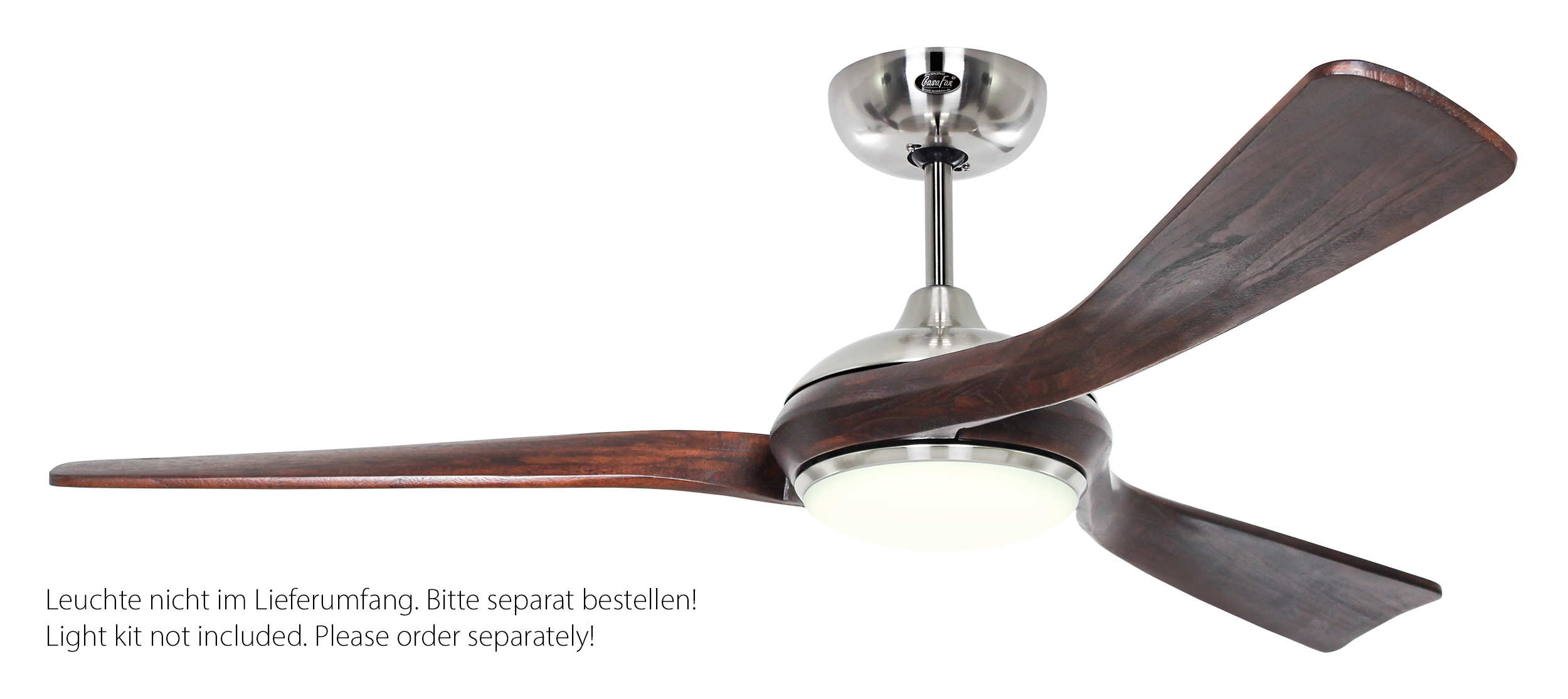 CasaFan Deckenventilator Eco Interior BN-NB - Gehäuse Chrom gebürstet - 3 Flügel Nussbaum - mit Fernbedienung - Ø 140 cm