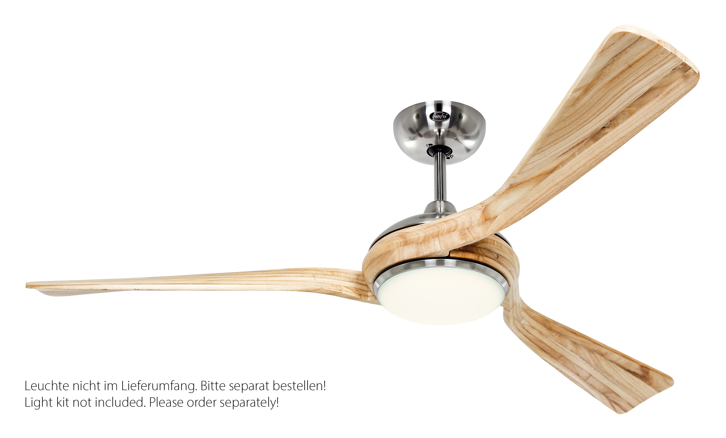CasaFan Deckenventilator Eco Interior BN-NT- Gehäuse Chrom gebürstet - 3 Flügel Holz natur - mit Fernbedienung - Ø 140 cm