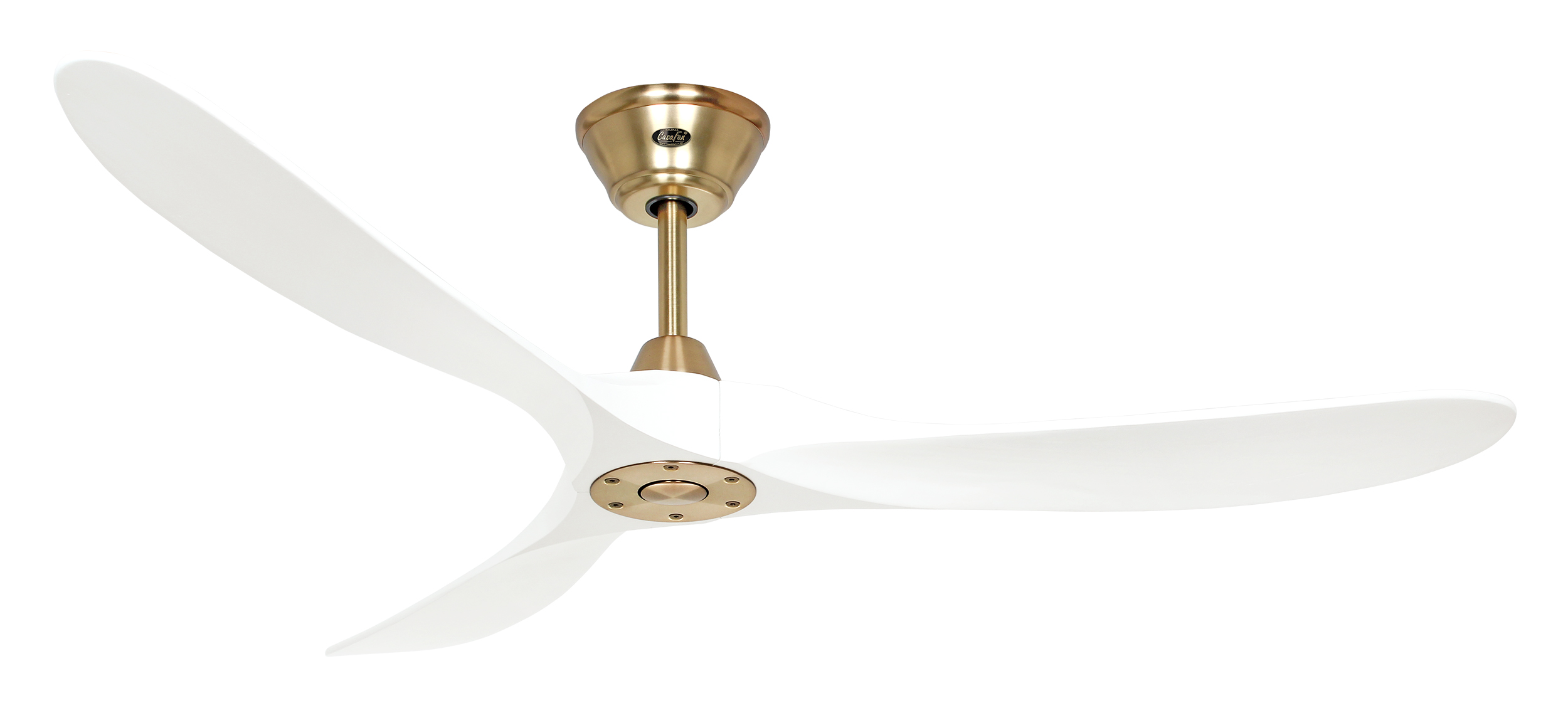 CasaFan Deckenventilator ECO GENUINO 152 MG-MW - Gehäuse Messing gebürstet - 3 Flügel Massivholz Lack matt weiß - Ø 152 cm - mit Fernbedienung