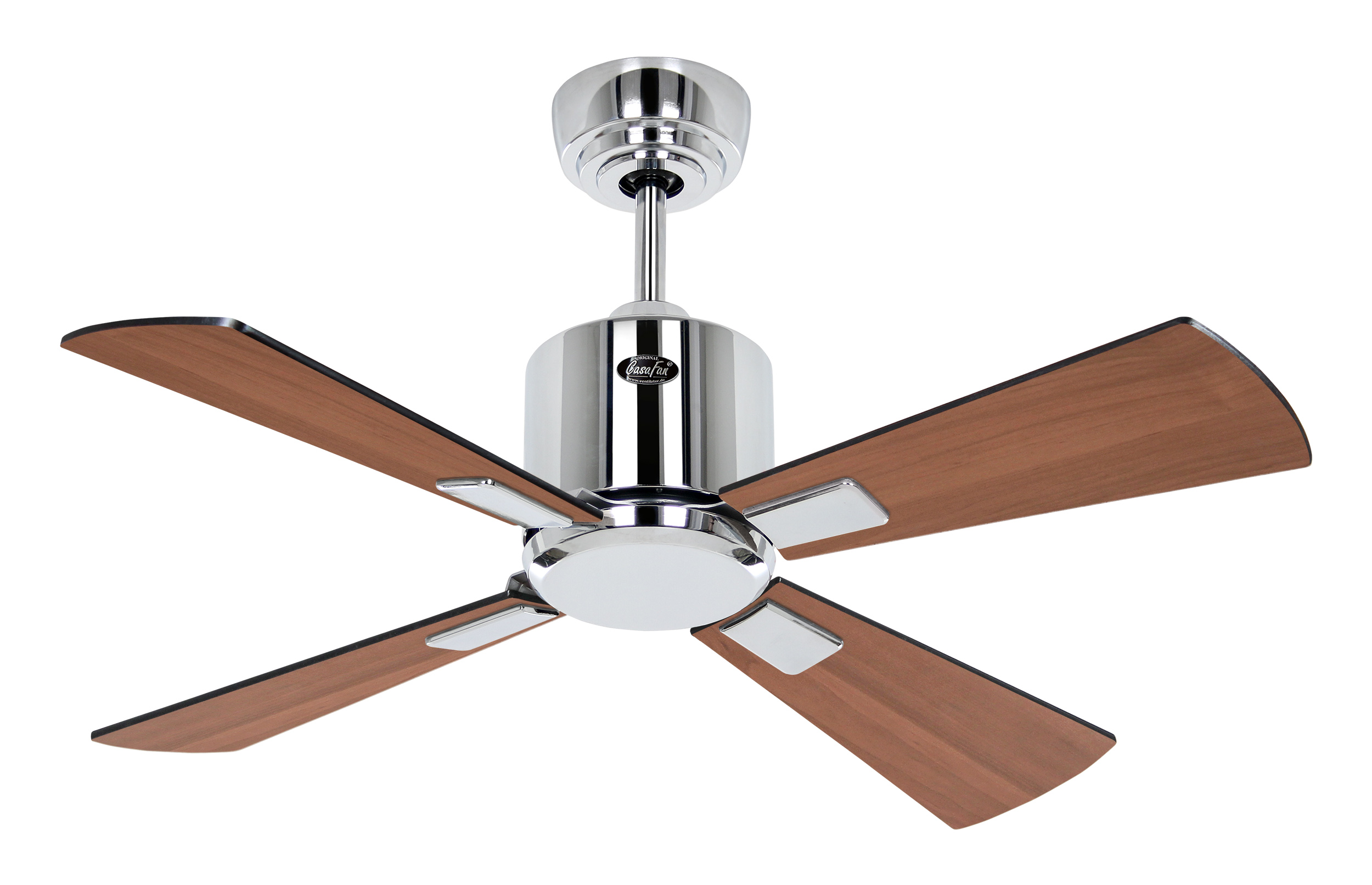 CasaFan Deckenventilator ECO NEO III 92 CH-SW/TK - Gehäuse Chrom glänzend - 4 Flügel Lack schwarz/Teak - mit Fernbedienung - Ø 92 cm