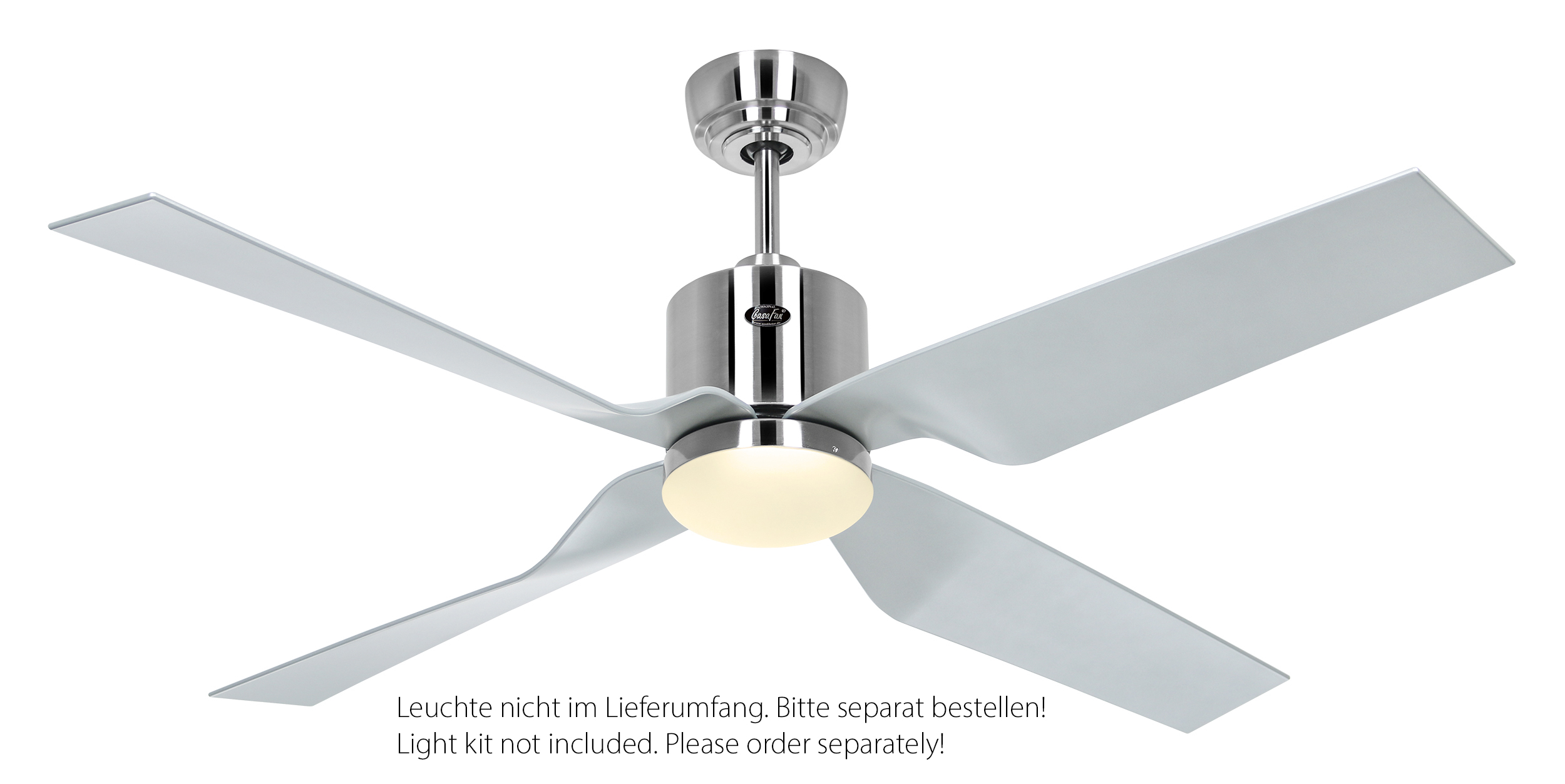 CasaFan Deckenventilator ECO DYNAMIX II BN-SI - Gehäuse Chrom gebürstet - 4 Flügel Kunststoff Lack silber - Ø 132 cm - mit Fernbedienung