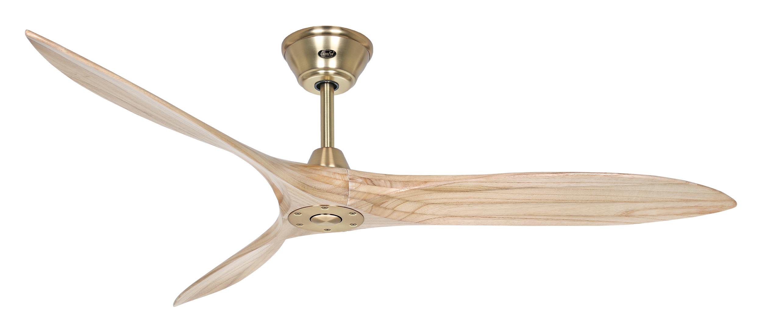CasaFan Deckenventilator ECO AIRSCREW 152 MG-NR - Gehäuse Messing gebürstet - 3 Flügel Holz natur - mit Fernbedienung - Ø 152 cm