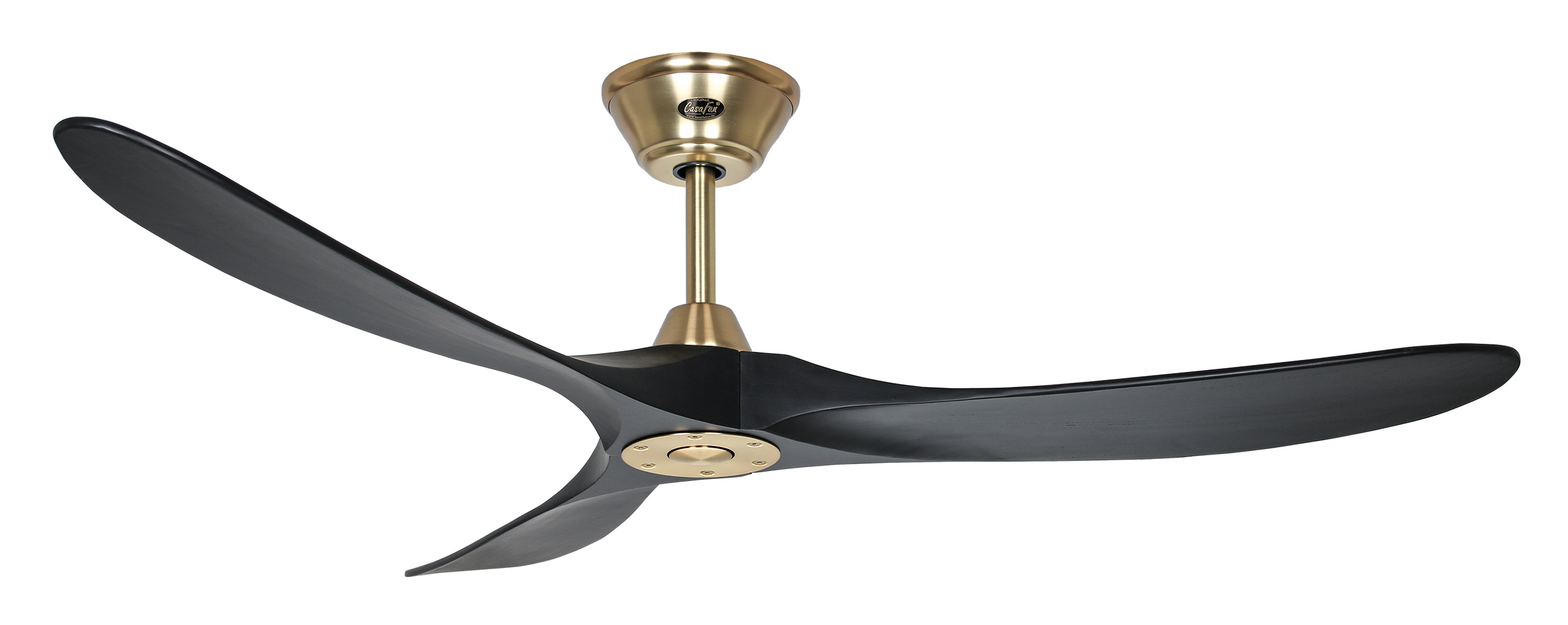 CasaFan Deckenventilator ECO GENUINO 152 MG-MS - Gehäuse Messing gebürstet - 3 Flügel Massivholz Lack matt schwarz - Ø 152 cm - mit Fernbedienung
