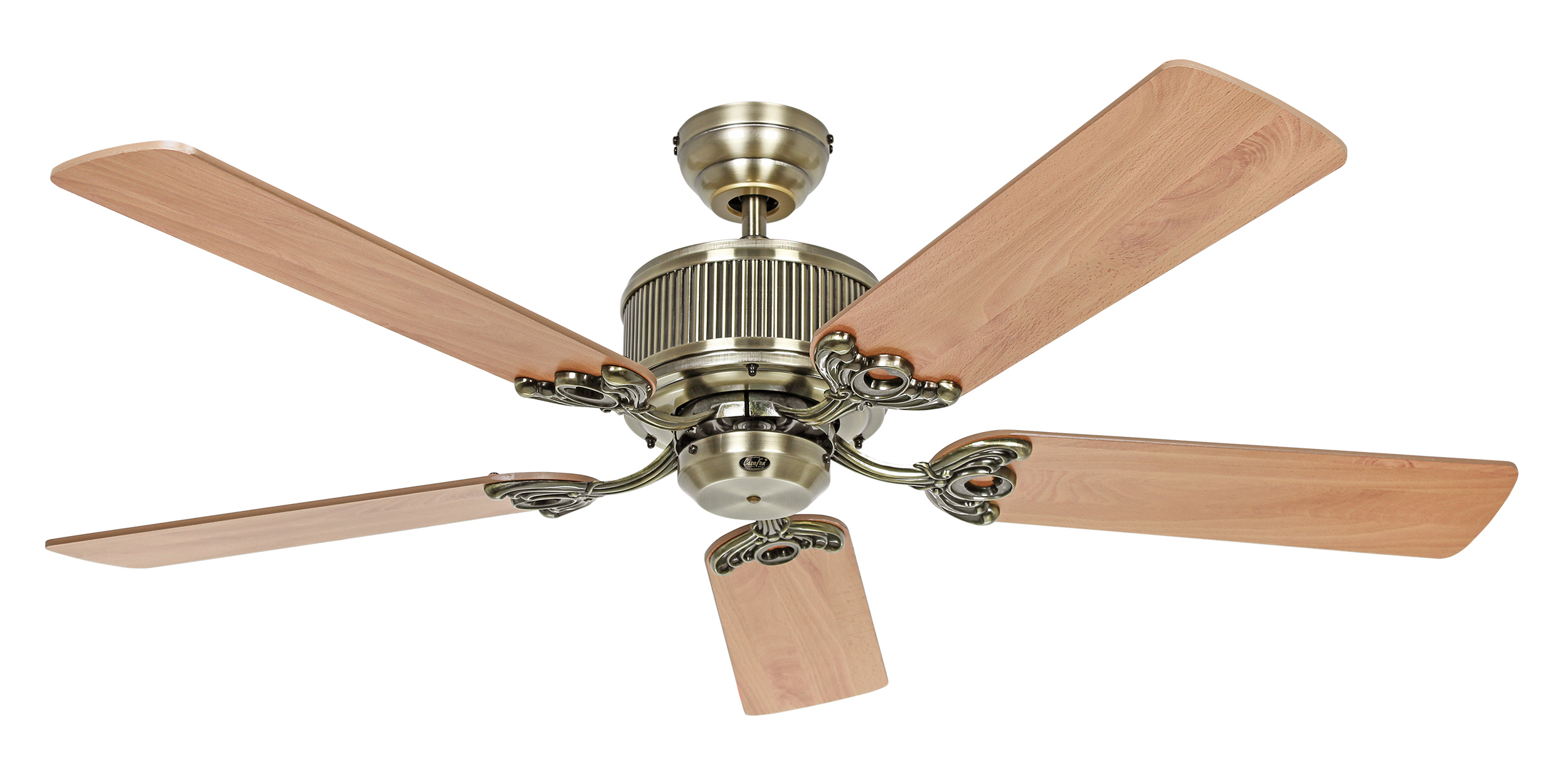 CasaFan Deckenventilator ECO ELEMENTS 132 MA-EA/BU - Gehäuse Messing antik - 5 Flügel Eiche antik/Buche - Ø 132 cm - mit Fernbedienung