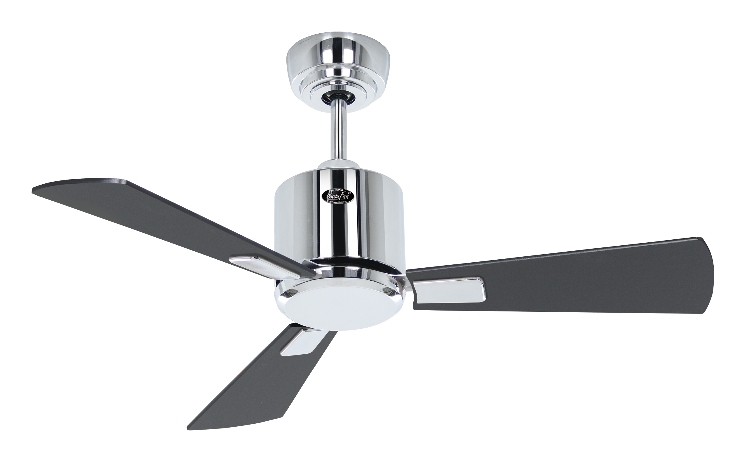 CasaFan Deckenventilator ECO NEO III 92 CH-SW/TK - Gehäuse Chrom glänzend - 4 Flügel Lack schwarz/Teak - mit Fernbedienung - Ø 92 cm