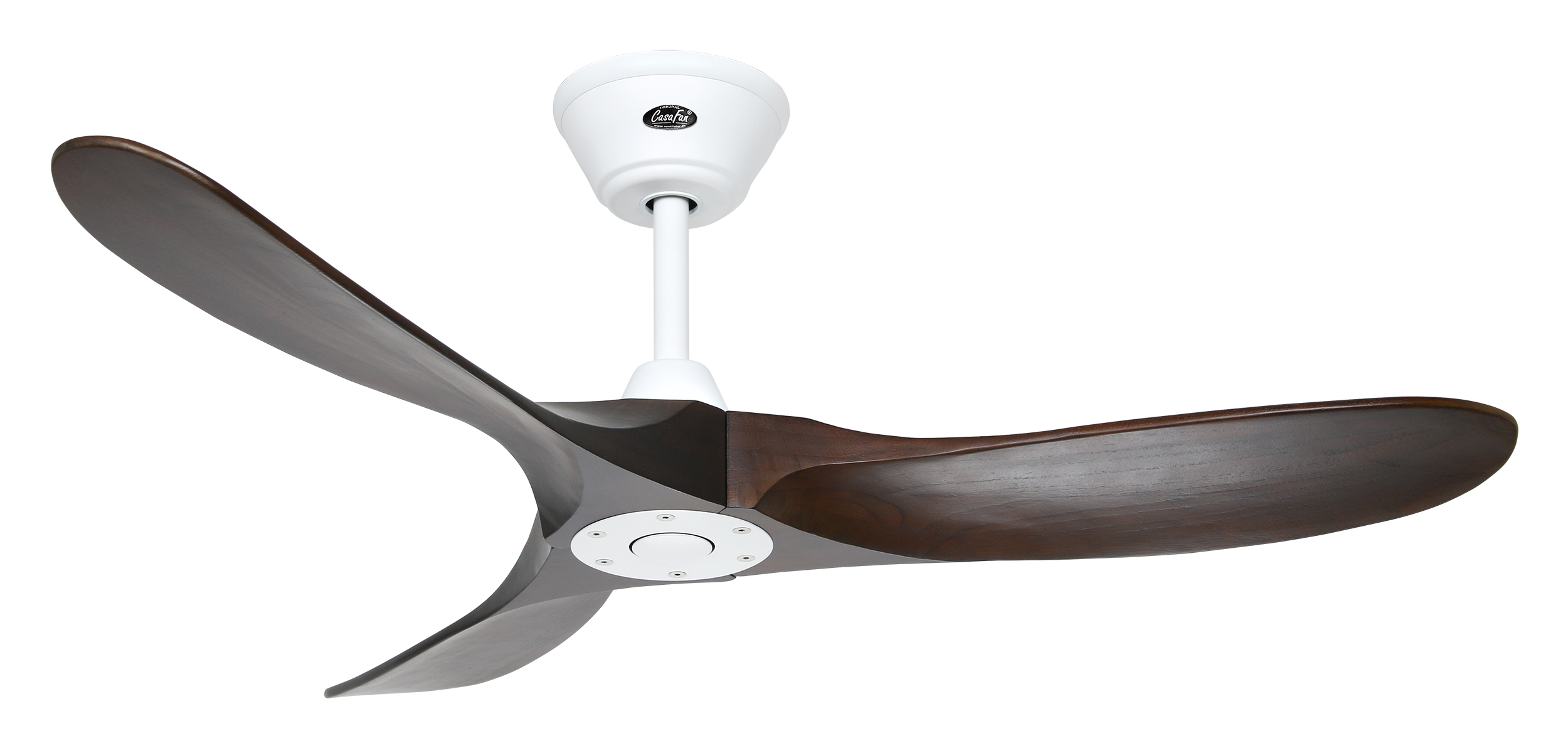CasaFan Deckenventilator ECO GENUINO 122 MW-NB - Gehäuse Lack matt weiß - 3 Flügel Massivholz natur - Ø 122 cm - mit Fernbedienung