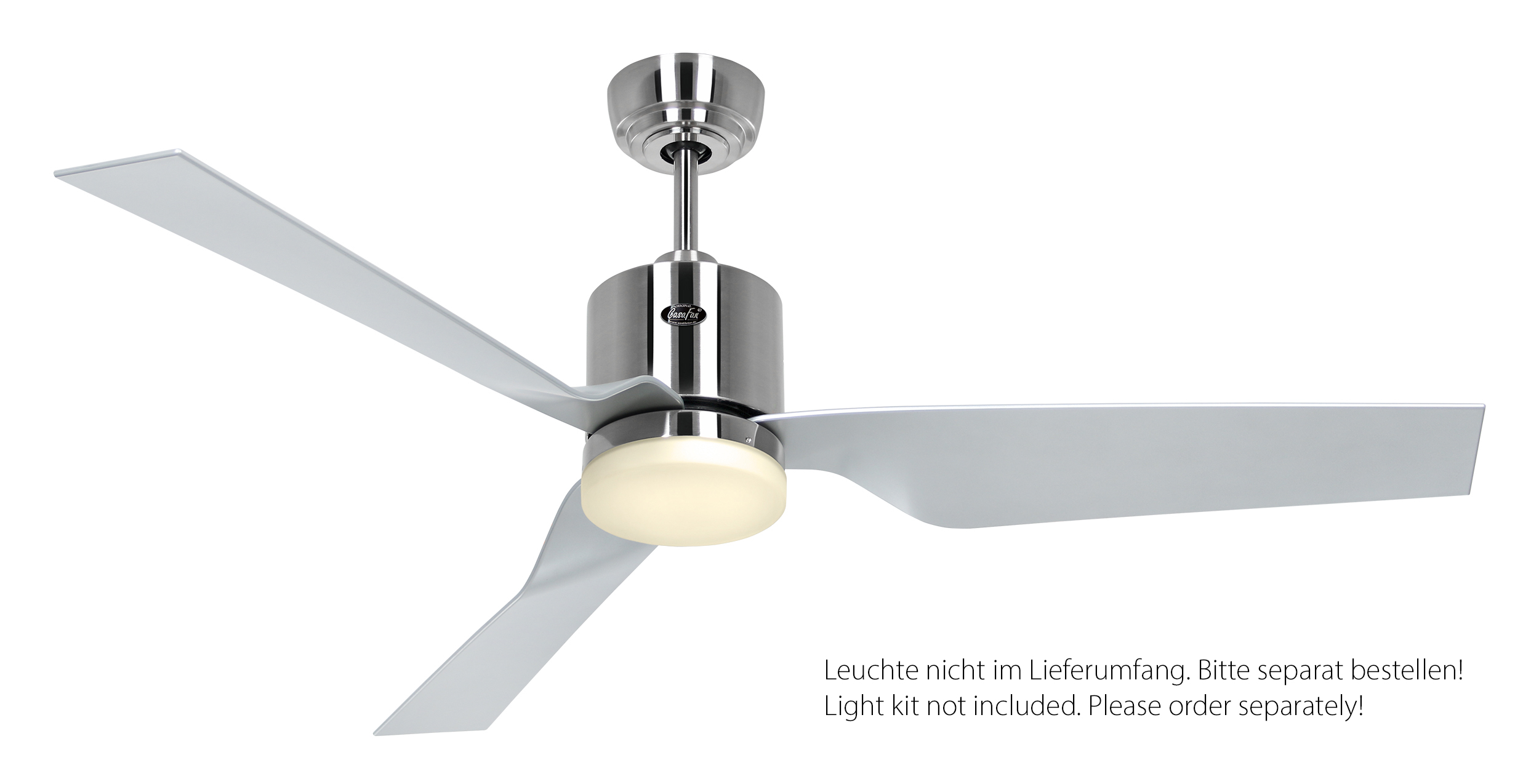 CasaFan Deckenventilator ECO DYNAMIX II BN-SI - Gehäuse Chrom gebürstet - 4 Flügel Kunststoff Lack silber - Ø 132 cm - mit Fernbedienung