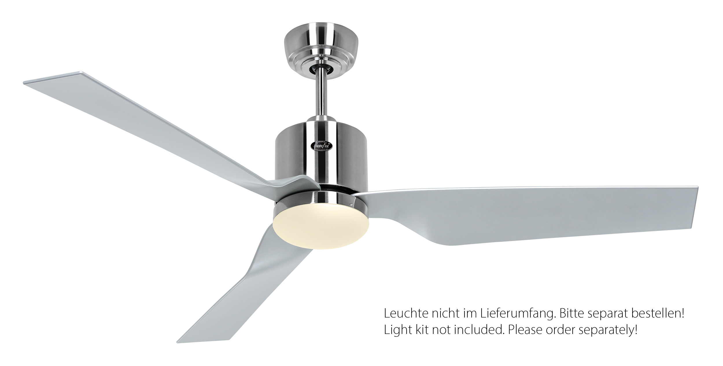 CasaFan Deckenventilator ECO DYNAMIX II BN-SI - Gehäuse Chrom gebürstet - 4 Flügel Kunststoff Lack silber - Ø 132 cm - mit Fernbedienung