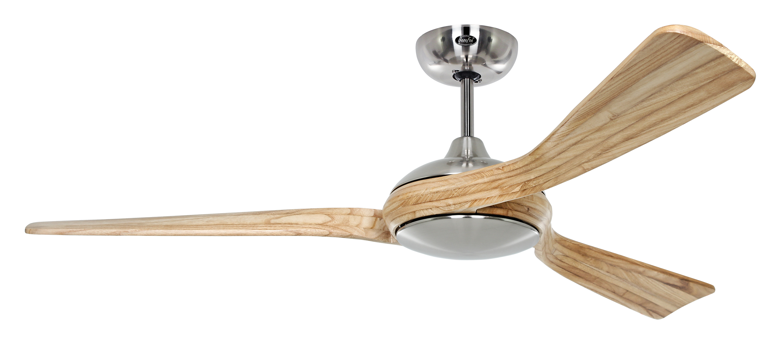 CasaFan Deckenventilator Eco Interior BN-NT- Gehäuse Chrom gebürstet - 3 Flügel Holz natur - mit Fernbedienung - Ø 140 cm