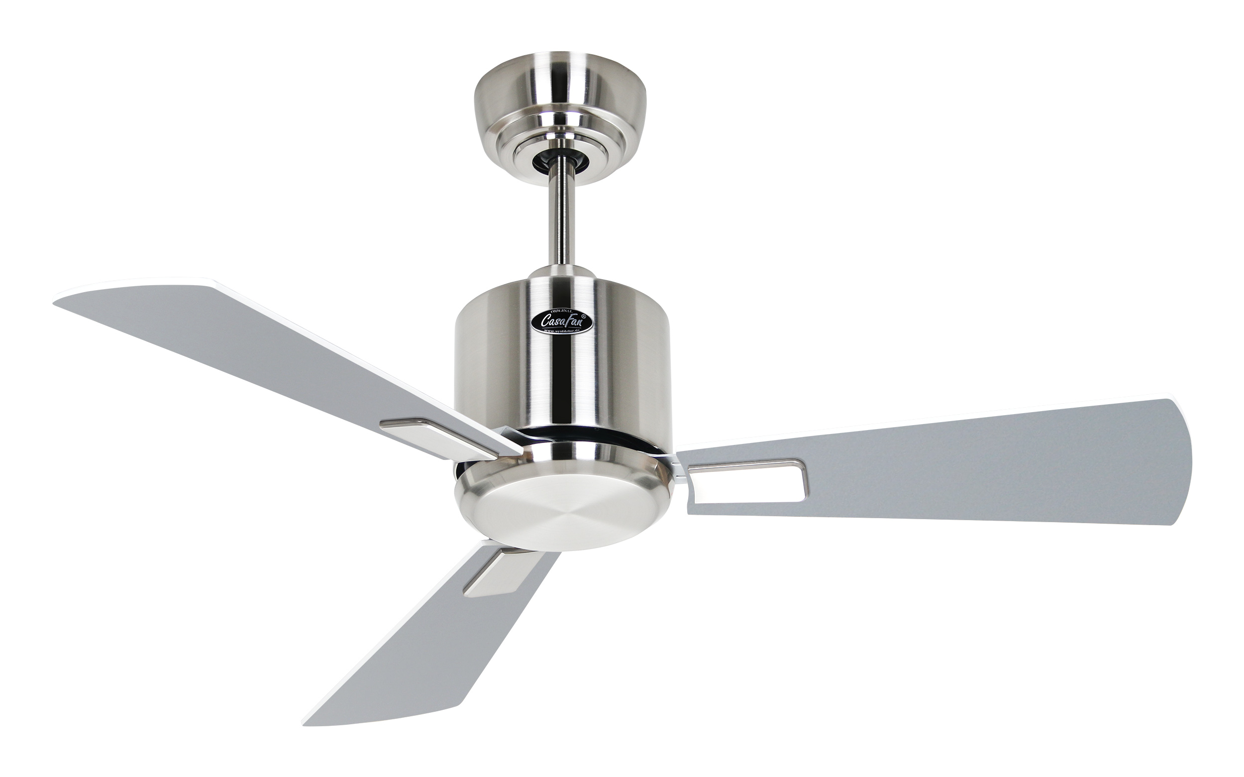 CasaFan Deckenventilator ECO NEO III 92 BN-WE/LG - Gehäuse Chrom gebürstet - 4 Flügel Lack weiß/Lack lichtgrau - mit Fernbedienung - Ø 92 cm
