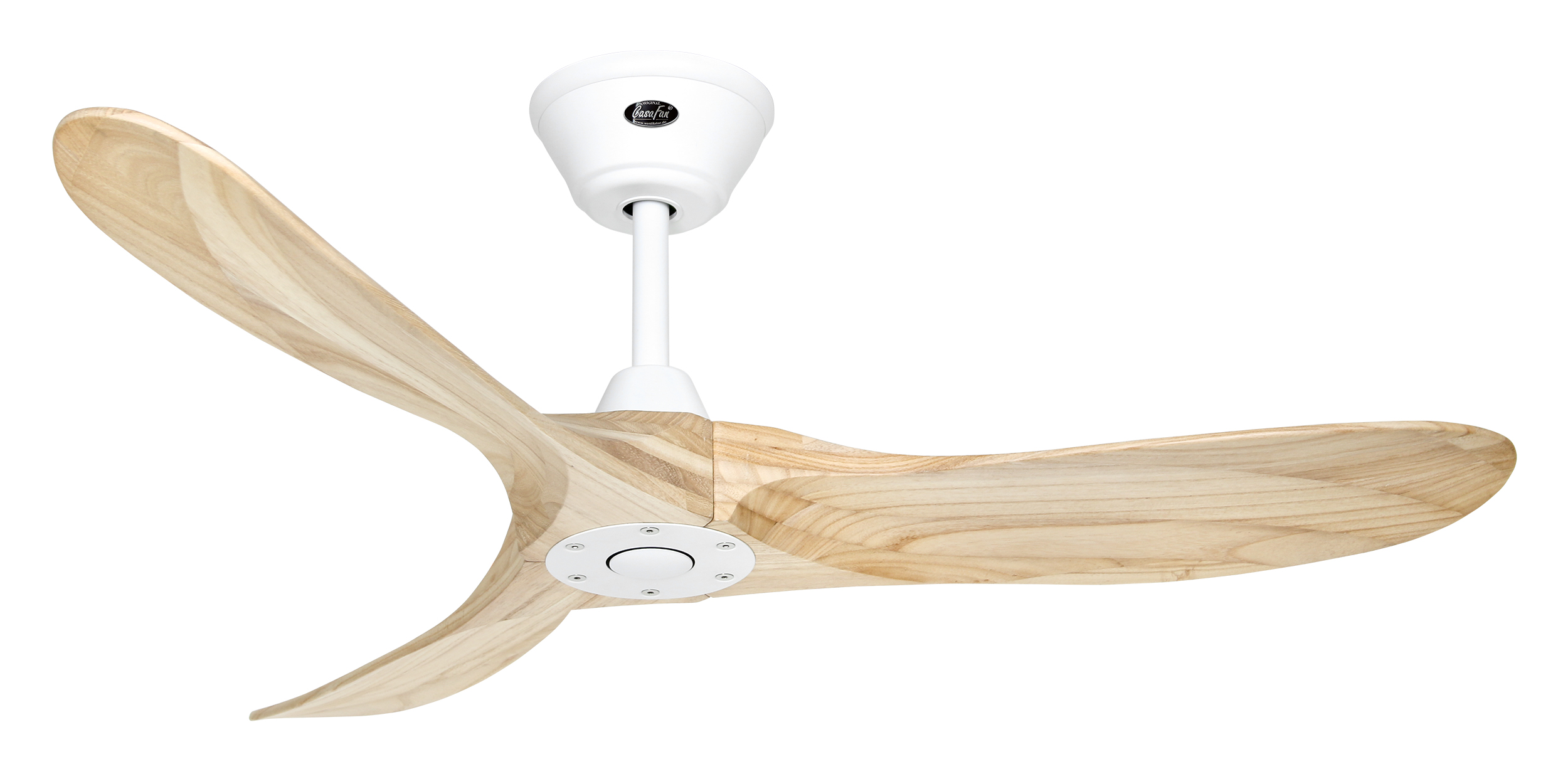 CasaFan Deckenventilator ECO GENUINO 122 MW-NT - Gehäuse Lack matt weiß  - 3 Flügel Massivholz natur - Ø 122 cm - mit Fernbedienung