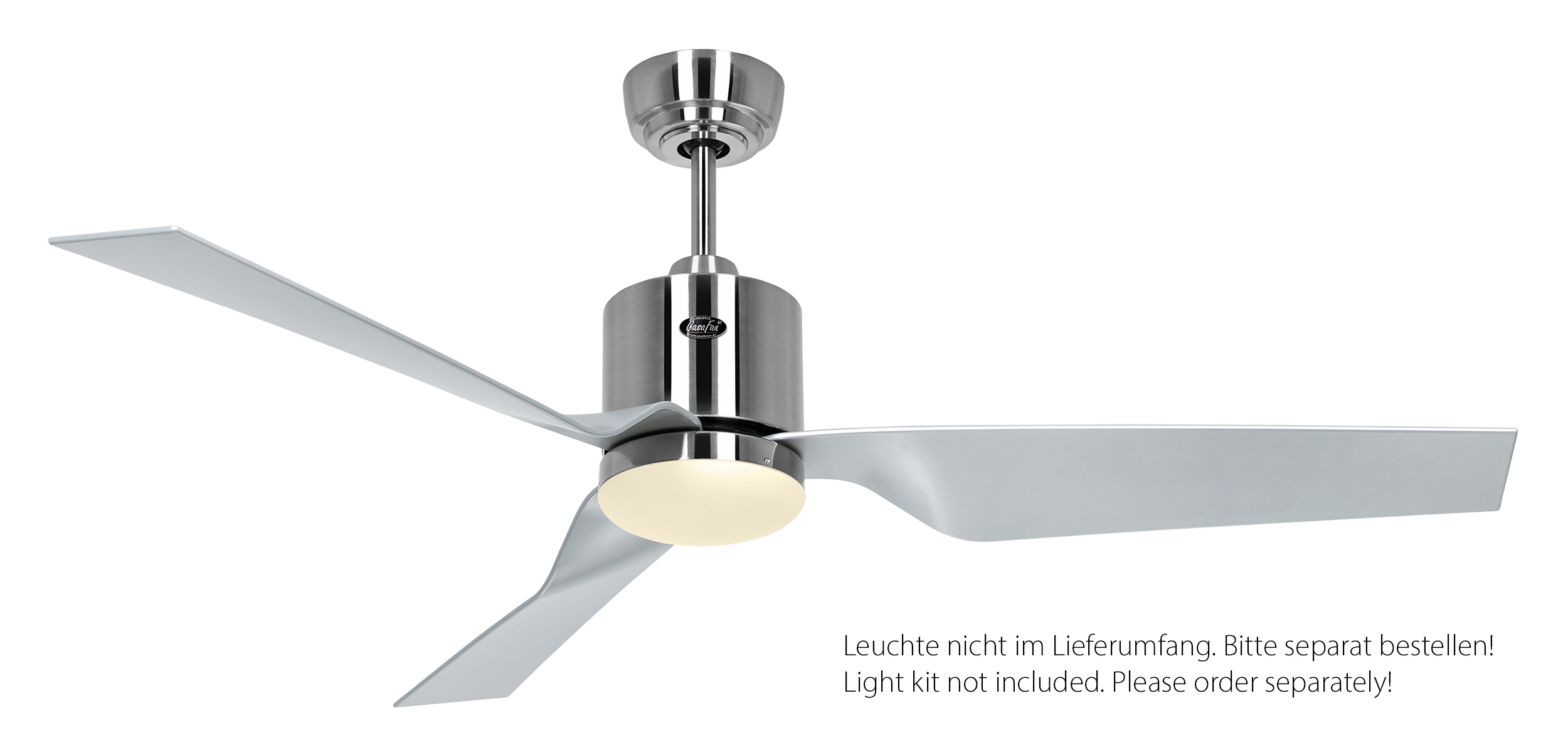 CasaFan Deckenventilator ECO DYNAMIX II BN-SI - Gehäuse Chrom gebürstet - 4 Flügel Kunststoff Lack silber - Ø 132 cm - mit Fernbedienung