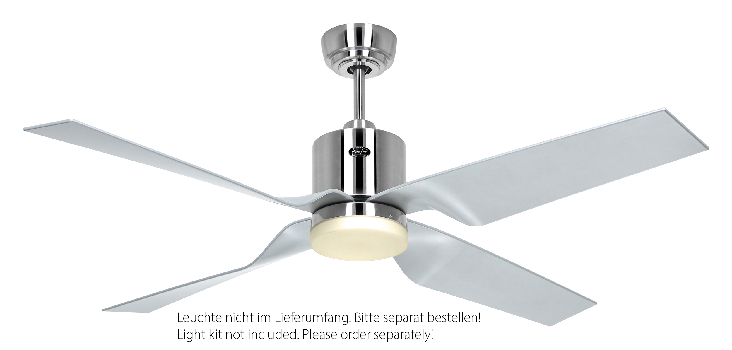 CasaFan Deckenventilator ECO DYNAMIX II BN-SI - Gehäuse Chrom gebürstet - 4 Flügel Kunststoff Lack silber - Ø 132 cm - mit Fernbedienung