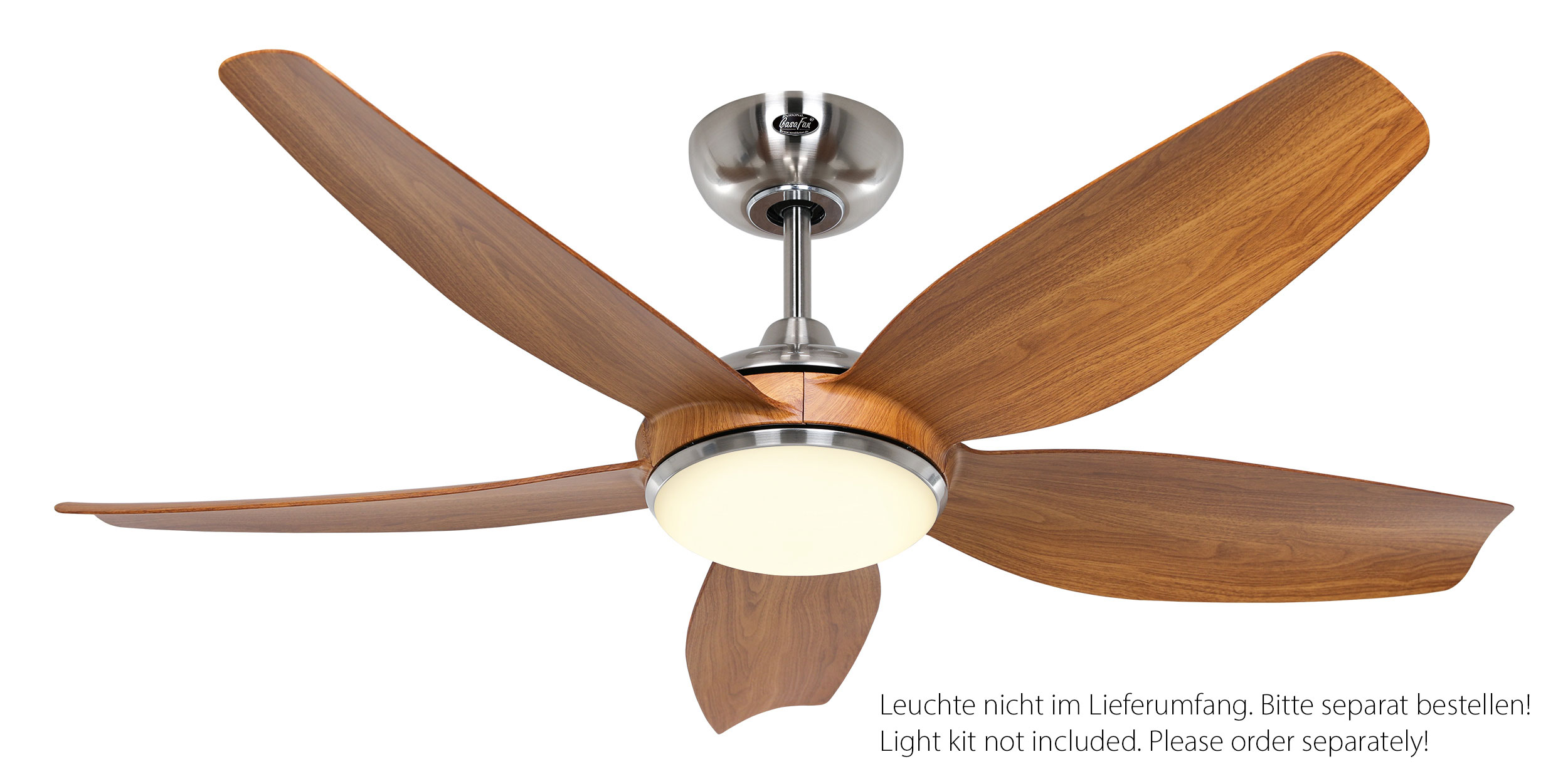 CasaFan Deckenventilator Eco Volare 116 BN-EN - Gehäuse Chrom gebürstet- 5 Flügel Eiche natur - mit Fernbedienung - Ø 116 cm