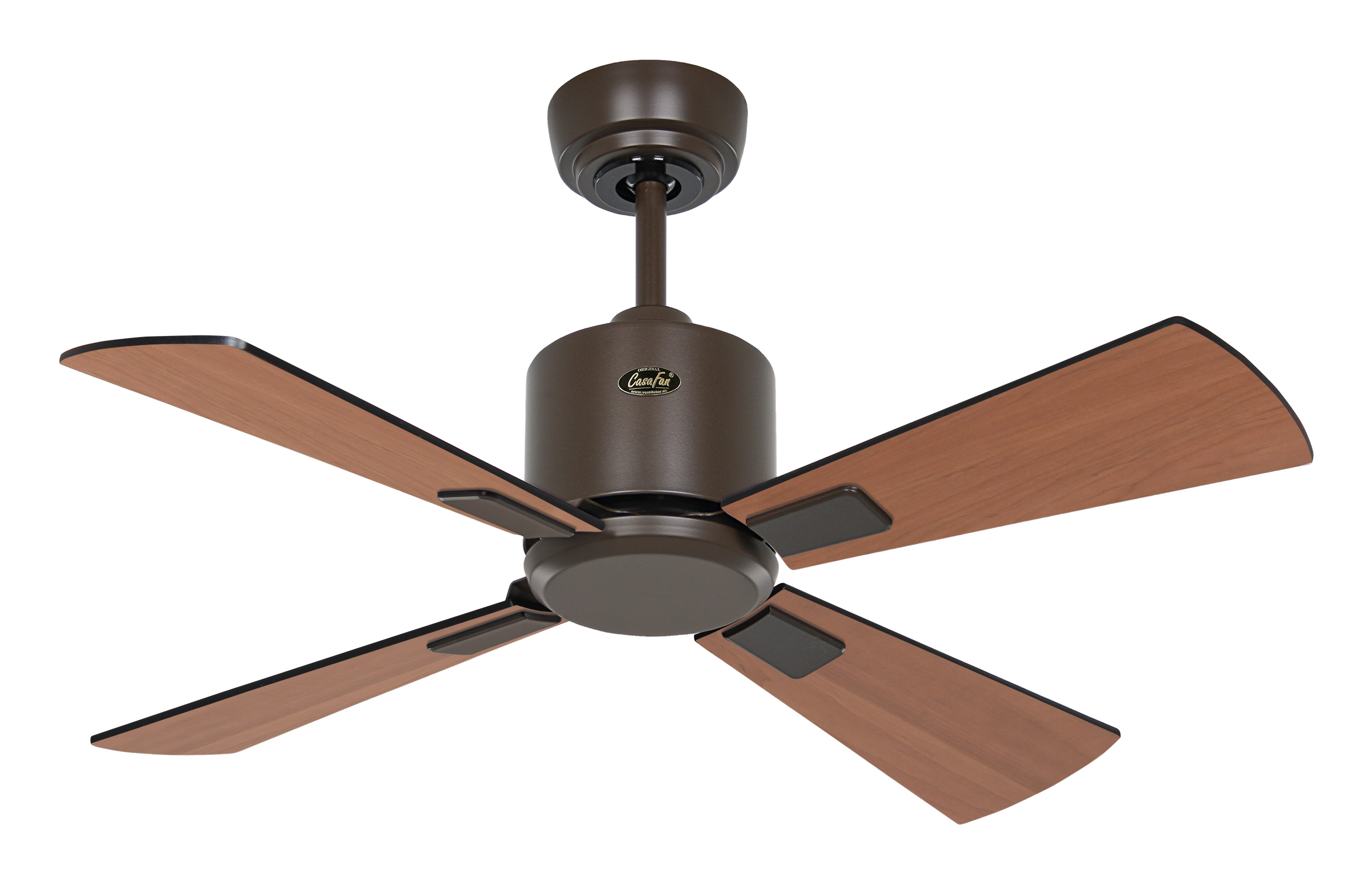 CasaFan Deckenventilator ECO NEO III 92 BZ-SW/TK - Gehäuse Lack bronze - 4 Flügel Lack schwarz/Teak - mit Fernbedienung - Ø 92 cm