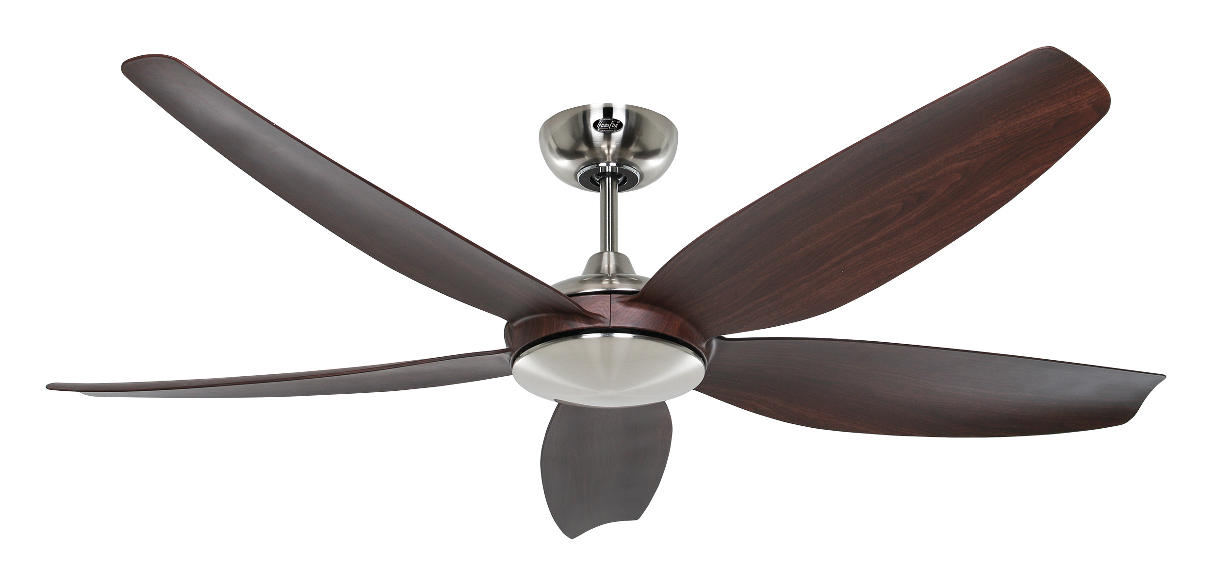 CasaFan Deckenventilator Eco Volare 142 BN-NB - Gehäuse Chrom gebürstet - 5 Flügel Nussbaum - mit Fernbedienung - Ø 142 cm