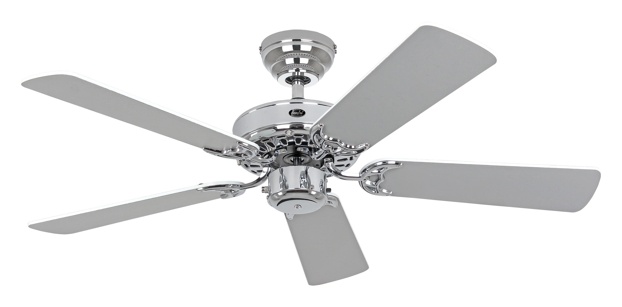 CasaFan Deckenventilator CLASSIC ROYAL 103 CH-WE/LG - Gehäuse Chrom glänzend - 5 Flügel Lack weiß/lichtgrau - Ø 103 cm