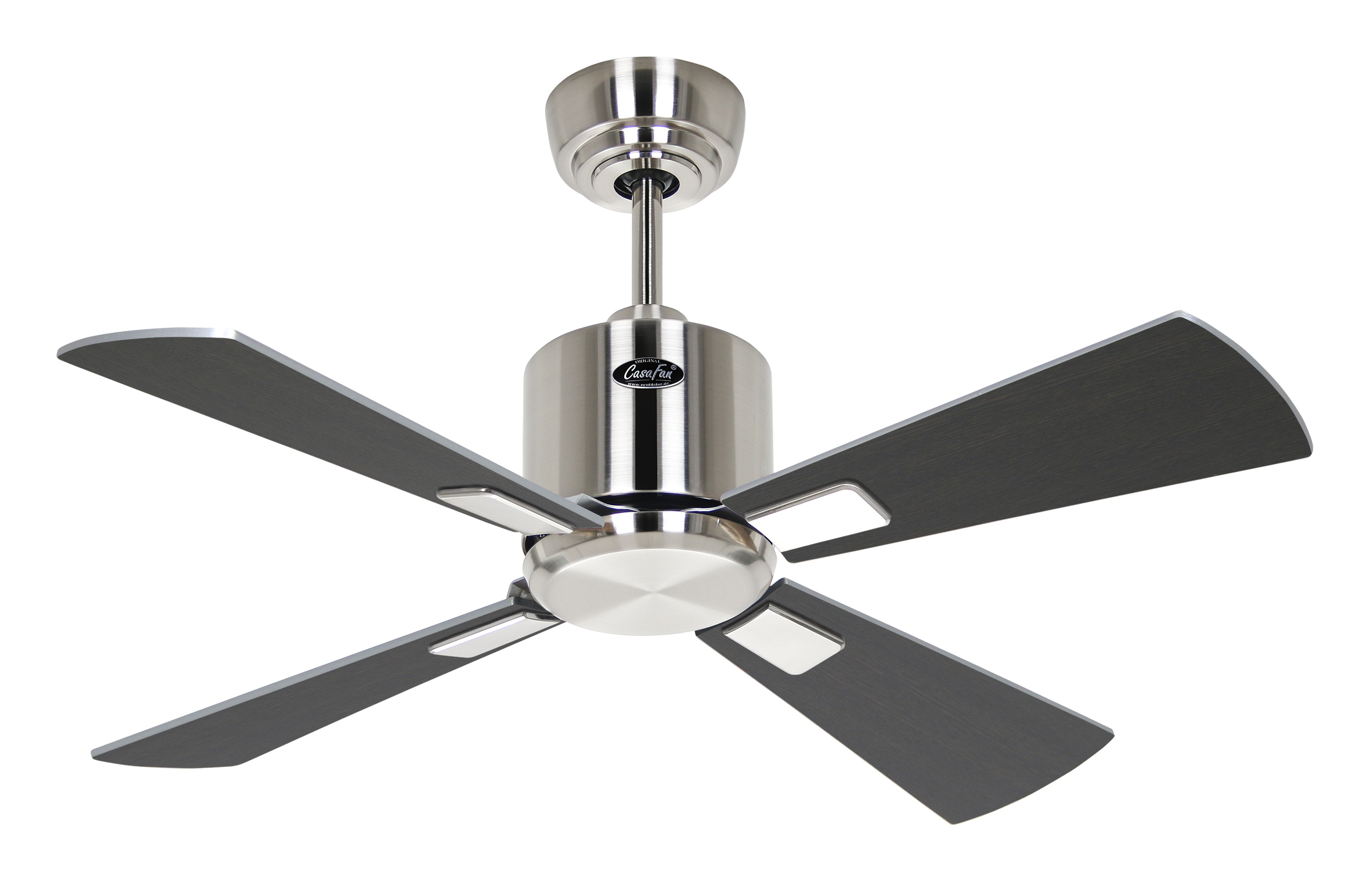 CasaFan Deckenventilator ECO NEO III 92 BN-WE/LG - Gehäuse Chrom gebürstet - 4 Flügel Wenge/Lack silber - mit Fernbedienung - Ø 92 cm