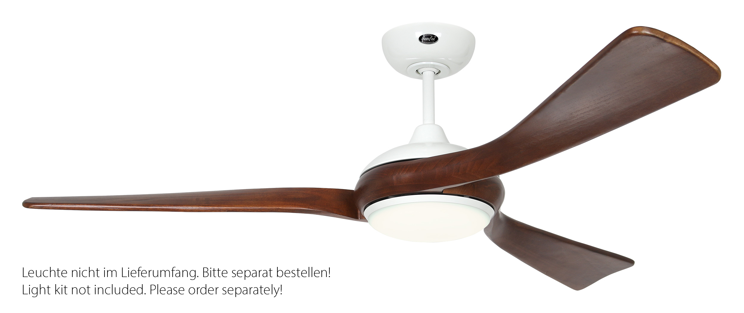 CasaFan Deckenventilator Eco Interior WE-NB - Gehäuse Lack weiß - 3 Flügel Nussbaum - mit Fernbedienung - Ø 140 cm