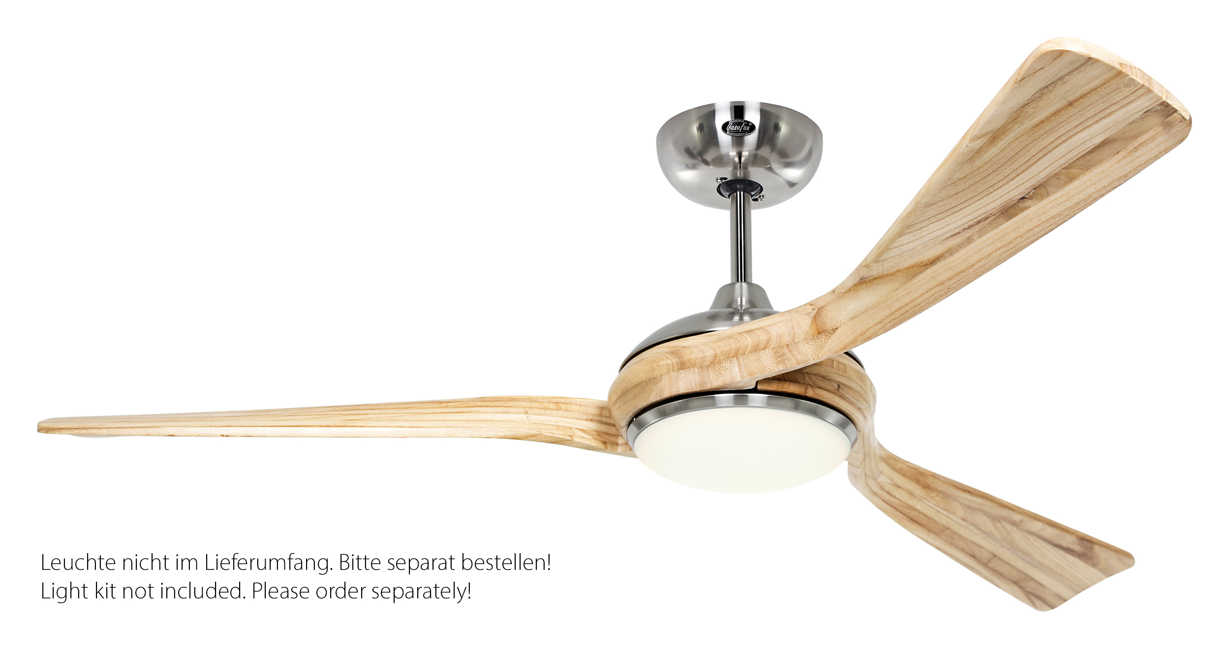 CasaFan Deckenventilator Eco Interior BN-NT- Gehäuse Chrom gebürstet - 3 Flügel Holz natur - mit Fernbedienung - Ø 140 cm