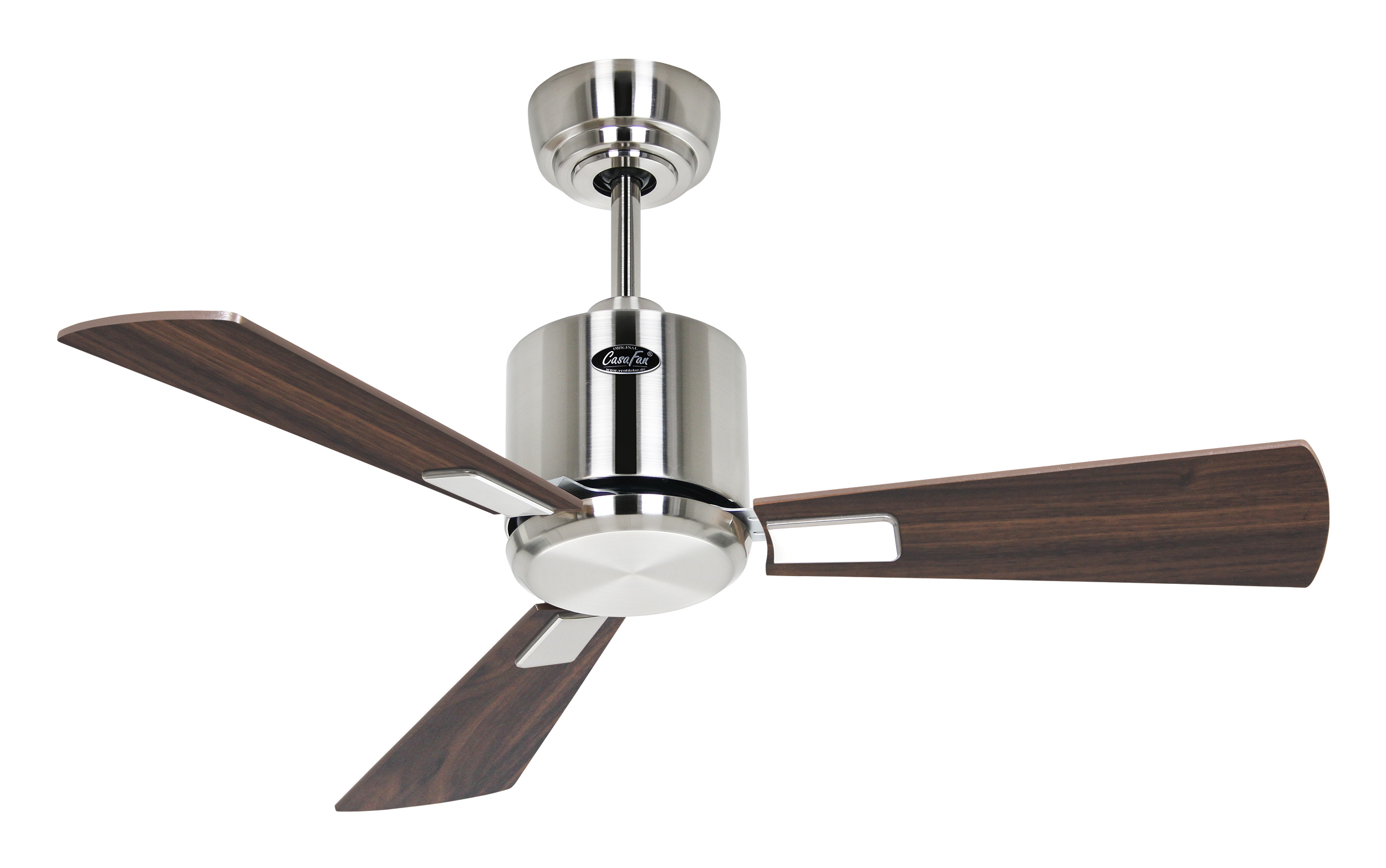 CasaFan Deckenventilator ECO NEO III 92 BN-NB/KI - Gehäuse Chrom gebürstet - 4 Flügel Nussbaum/Kirschbaum - mit Fernbedienung - Ø 92 cm
