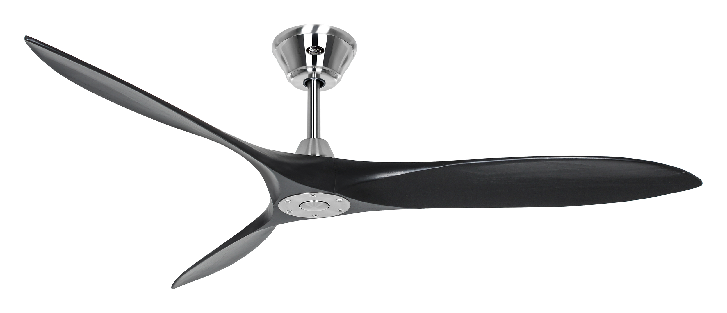 CasaFan Deckenventilator ECO AIRSCREW 152 BN-MS - Gehäuse Chrom gebürstet - 3 Flügel Matt schwarz - mit Fernbedienung - Ø 152 cm