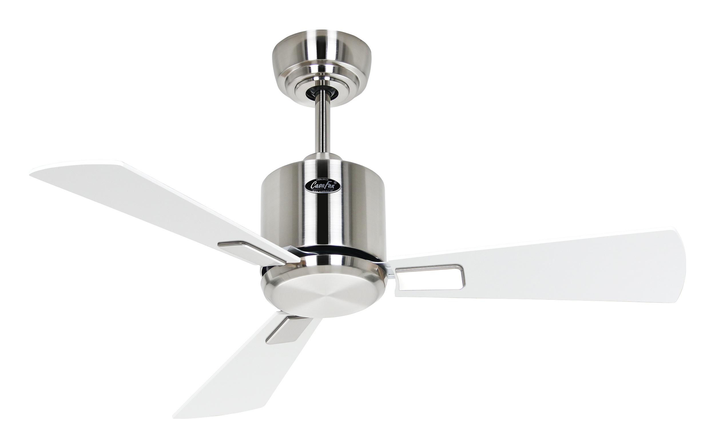 CasaFan Deckenventilator ECO NEO III 92 BN-WE/LG - Gehäuse Chrom gebürstet - 4 Flügel Lack weiß/Lack lichtgrau - mit Fernbedienung - Ø 92 cm