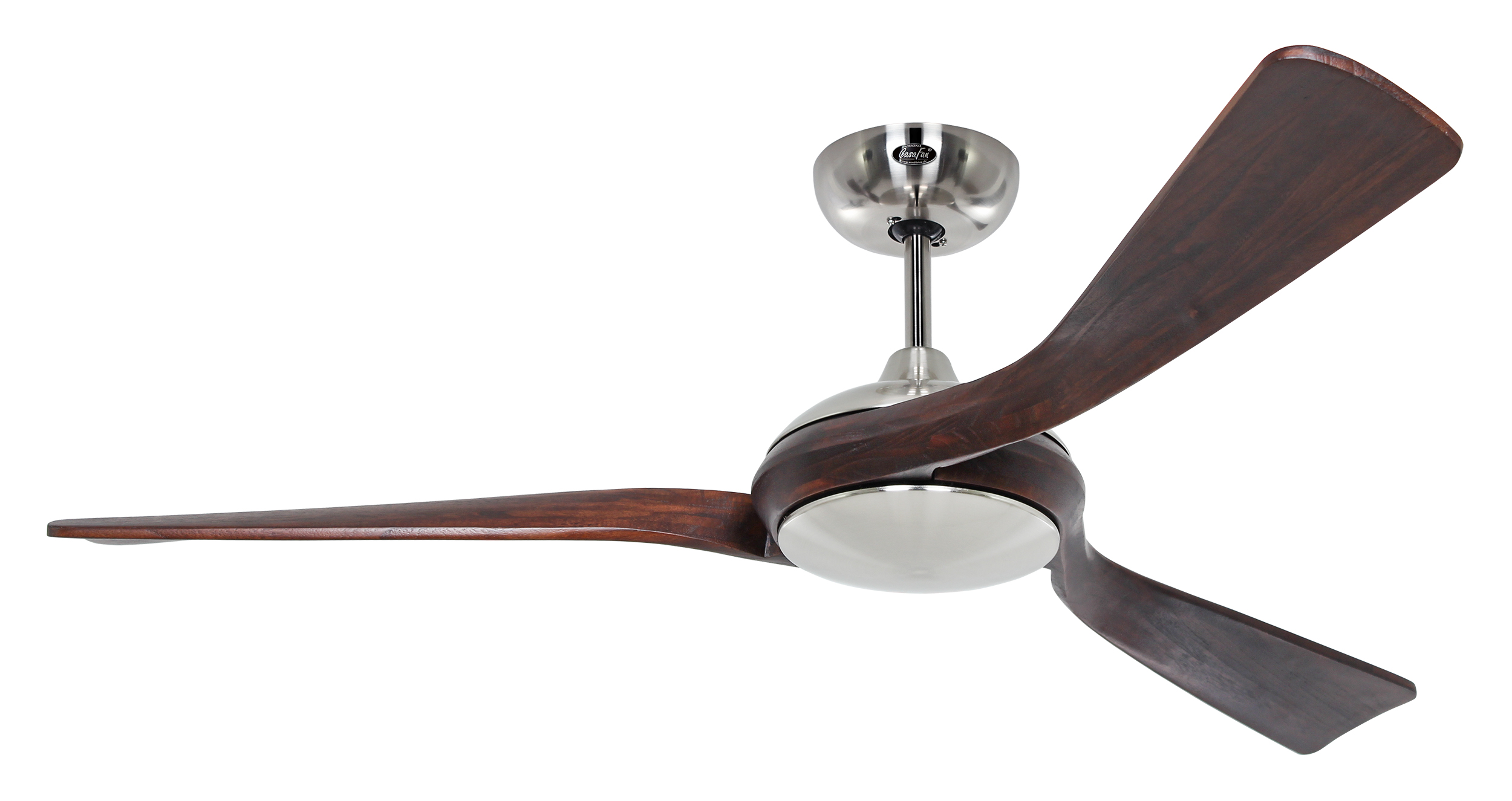 CasaFan Deckenventilator Eco Interior BN-NB - Gehäuse Chrom gebürstet - 3 Flügel Nussbaum - mit Fernbedienung - Ø 140 cm
