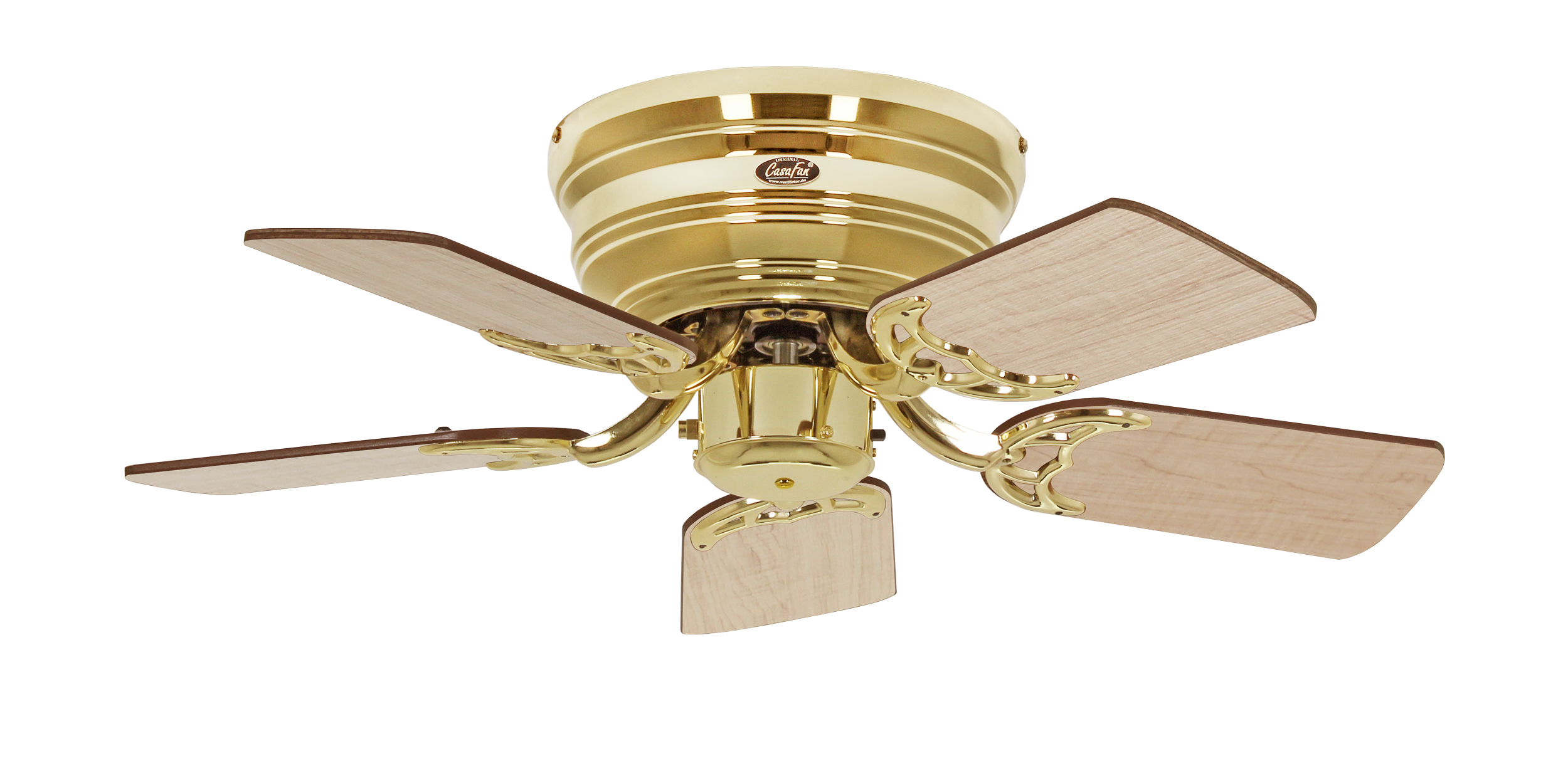 CasaFan Deckenventilator CLASSIC FLAT 75-III MP-AE/AH - Gehäuse Messing poliert - 5 Flügel Altholz Eiche/Ahorn - Ø 75 cm