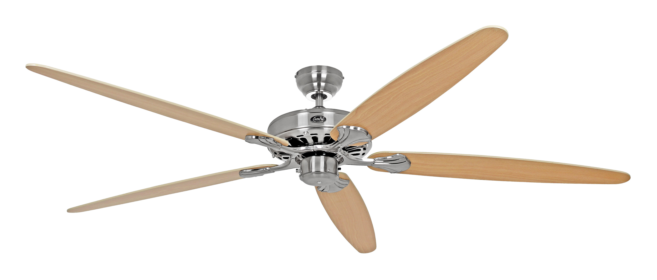CasaFan Deckenventilator CLASSIC ROYAL 180 BN-AH/BU - 5 Flügel Ahorn/Buche - Gehäuse Chrom gebürstet - Ø 180 cm