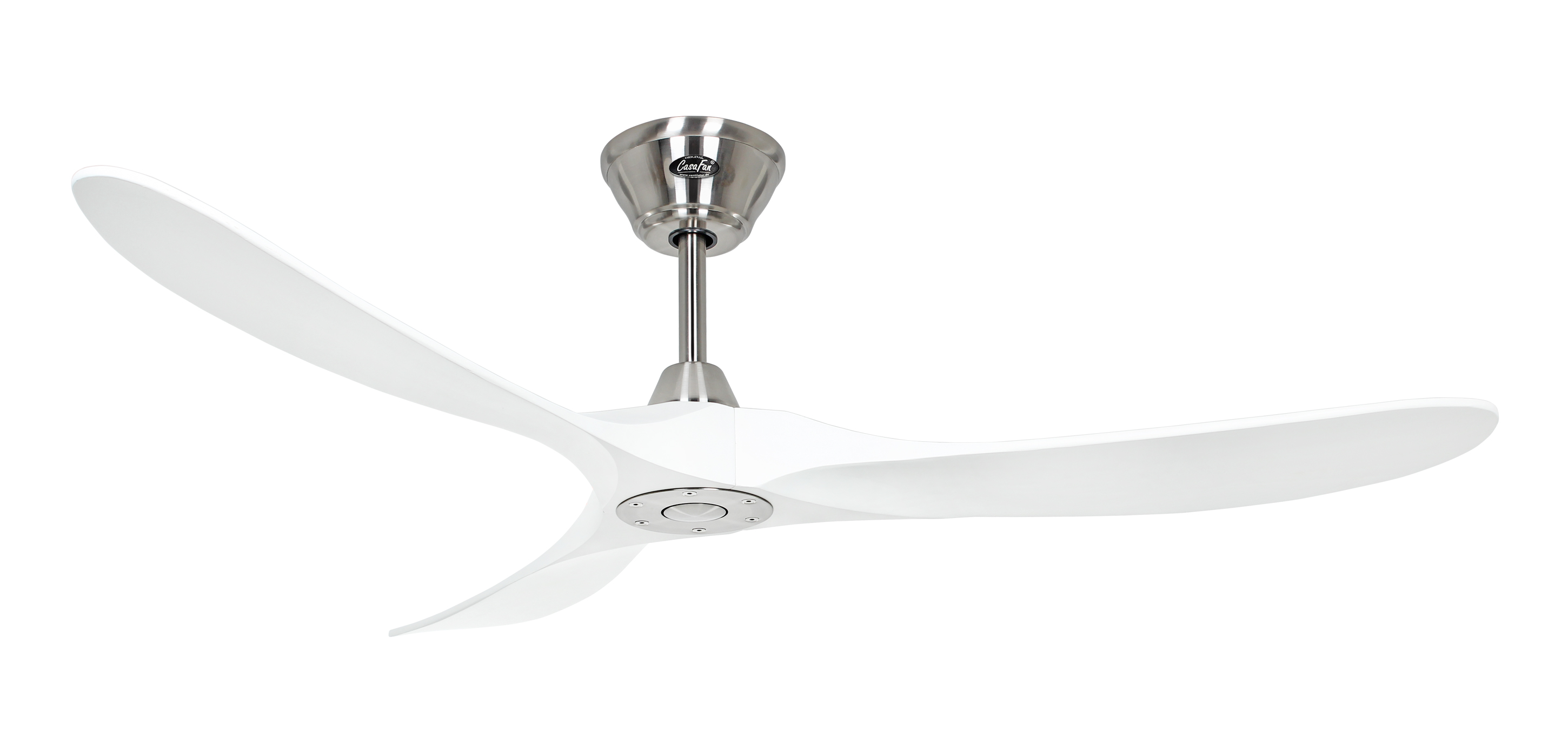 CasaFan Deckenventilator ECO GENUINO 152 BN-MW - Gehäuse Chrom gebürstet - 3 Flügel matt weiß - Ø 152 cm - mit Fernbedienung