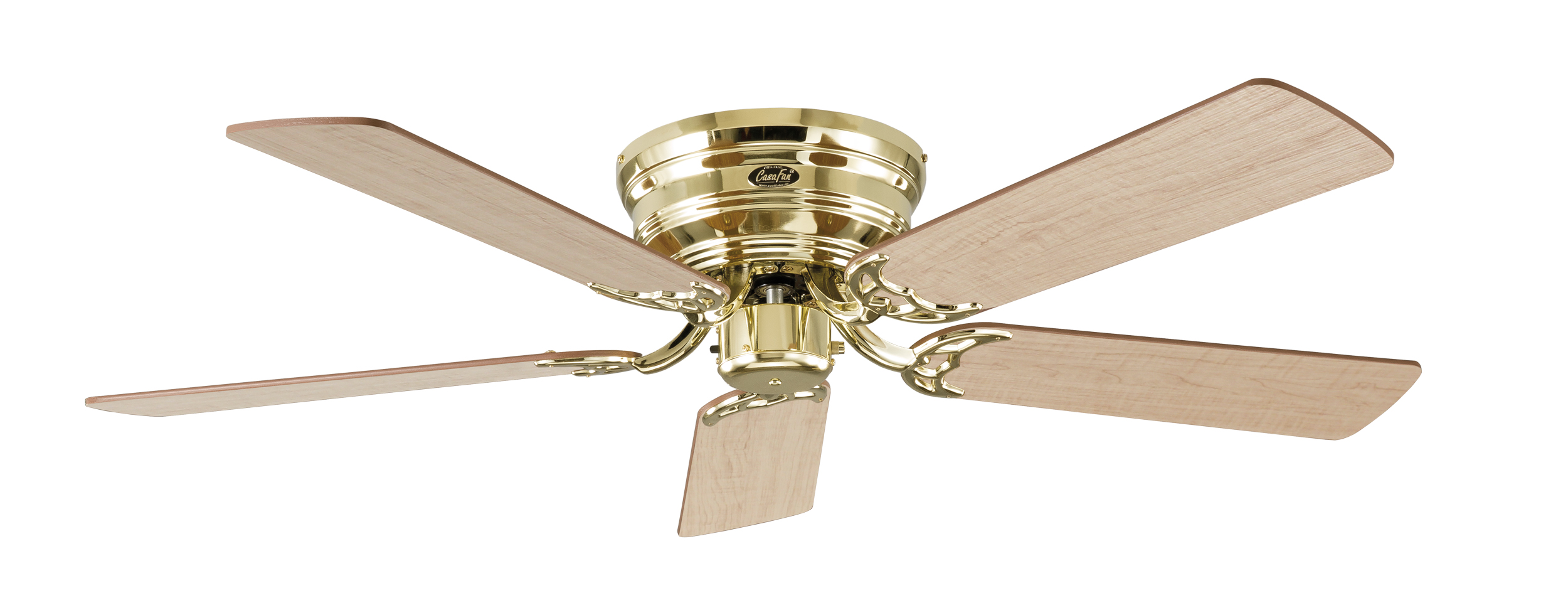 CasaFan Deckenventilator CLASSIC FLAT 132-III MP AE/AH - Gehäuse Messing poliert - 5 Flügel Altholz Eiche/Ahorn - Ø 132 cm