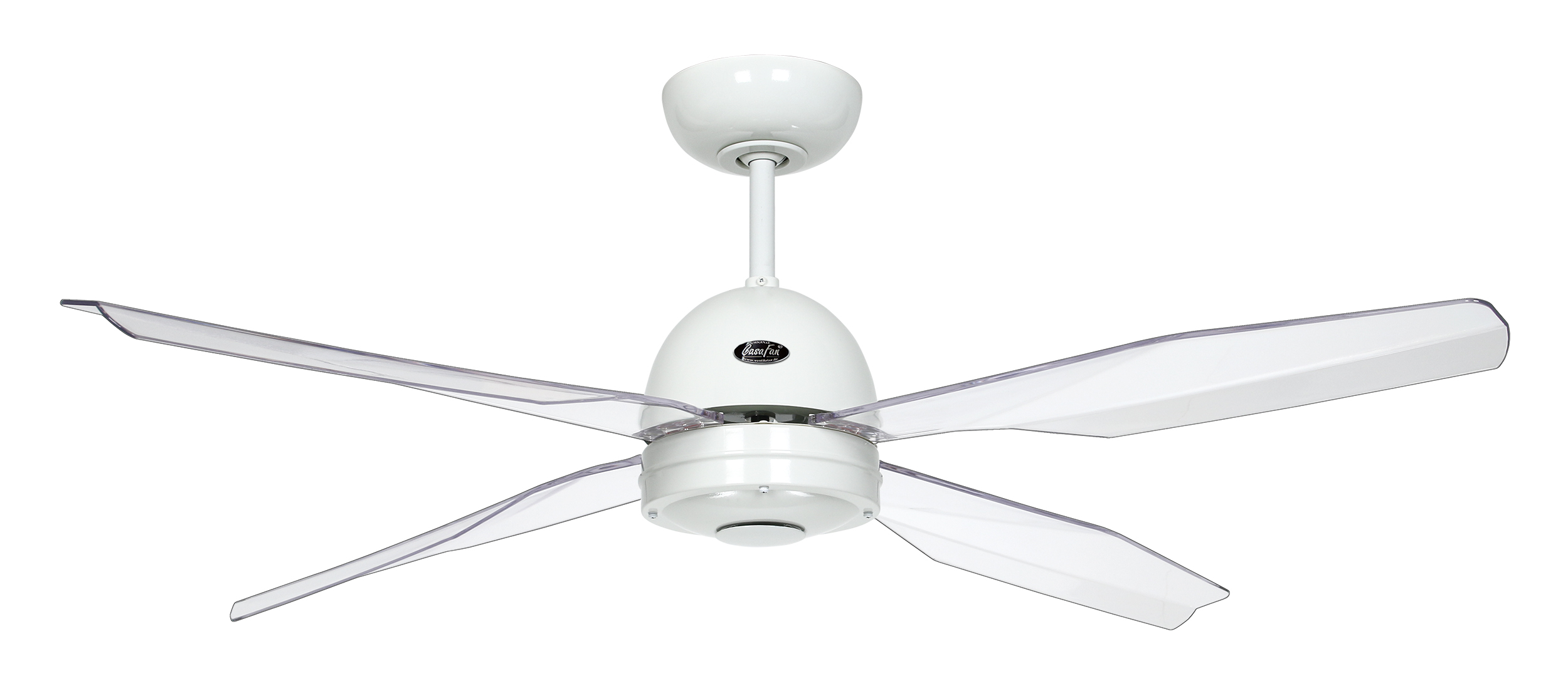 CasaFan Deckenventilator CasaFan LIBELLE WE mit Fernbedienung - Gehäuse Lack weiß - 4 Flügel Acrylglas klar - Ø 132 cm