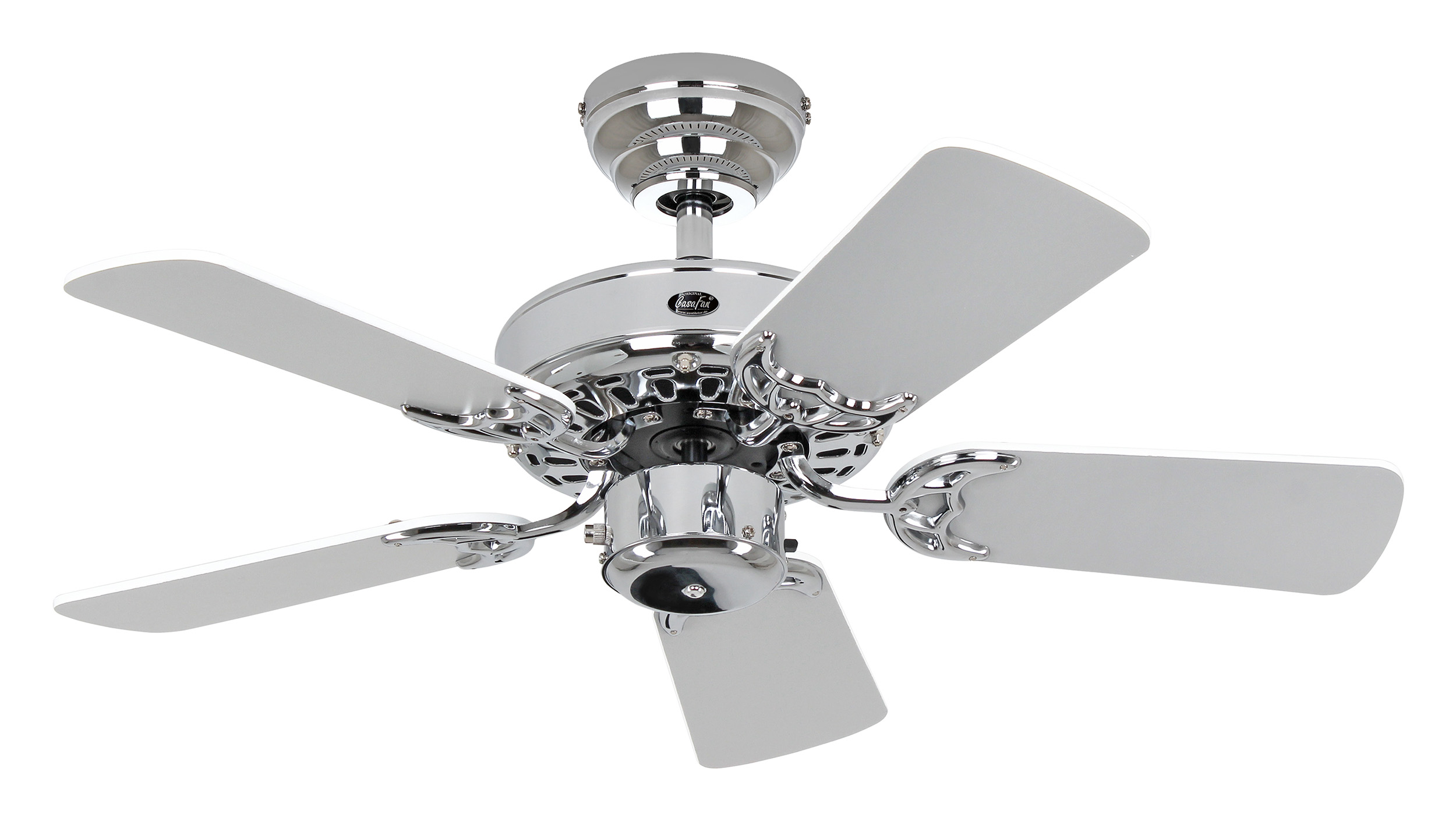CasaFan Deckenventilator CLASSIC ROYAL 75 CH-WE/LG - Gehäuse Chrom glänzend - 5 Flügel Lack weiß/lichtgrau - Ø 76,2 cm