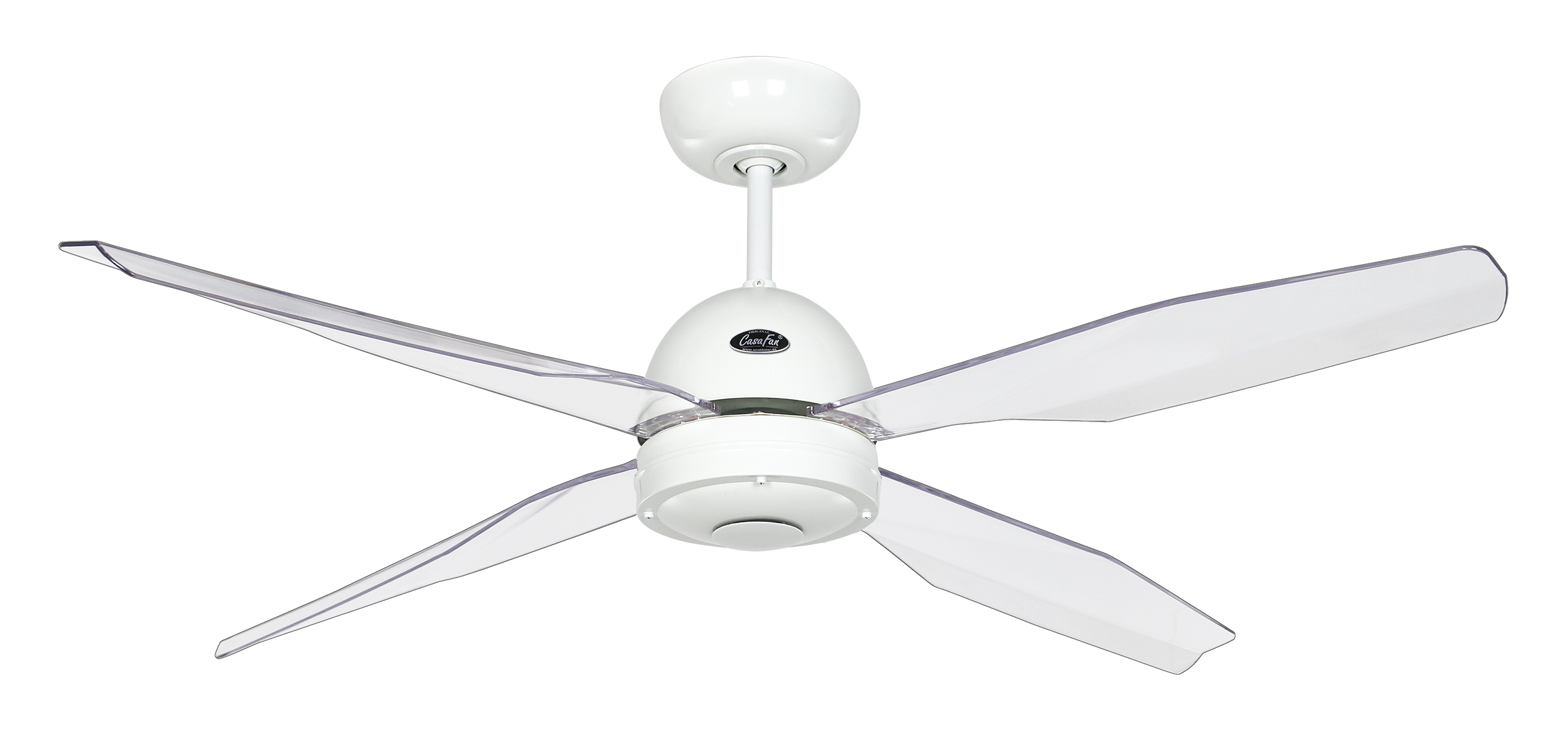 CasaFan Deckenventilator CasaFan LIBELLE WE mit Fernbedienung - Gehäuse Lack weiß - 4 Flügel Acrylglas klar - Ø 132 cm