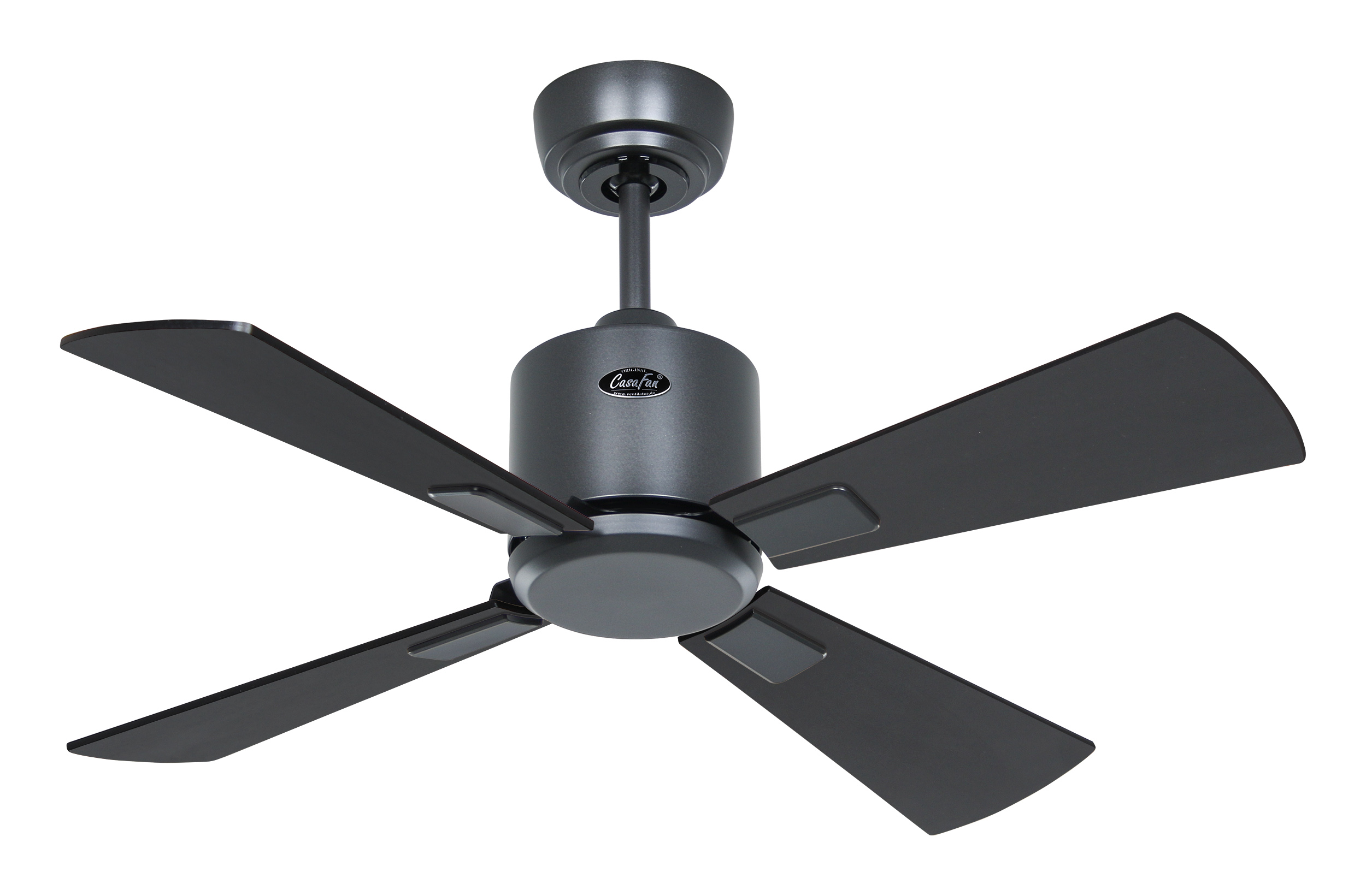 CasaFan Deckenventilator ECO NEO III 92 BG-SW/TK - Gehäuse Lack basaltgrau - 4 Flügel Lack schwarz/Teak - mit Fernbedienung - Ø 92 cm