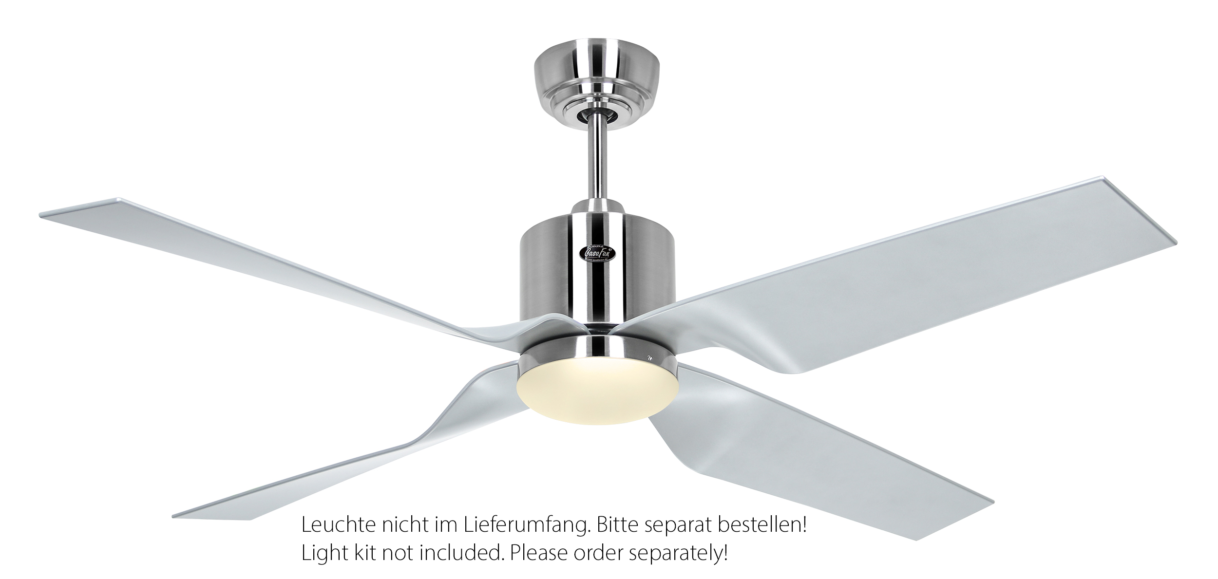 CasaFan Deckenventilator ECO DYNAMIX II BN-SI - Gehäuse Chrom gebürstet - 4 Flügel Kunststoff Lack silber - Ø 132 cm - mit Fernbedienung