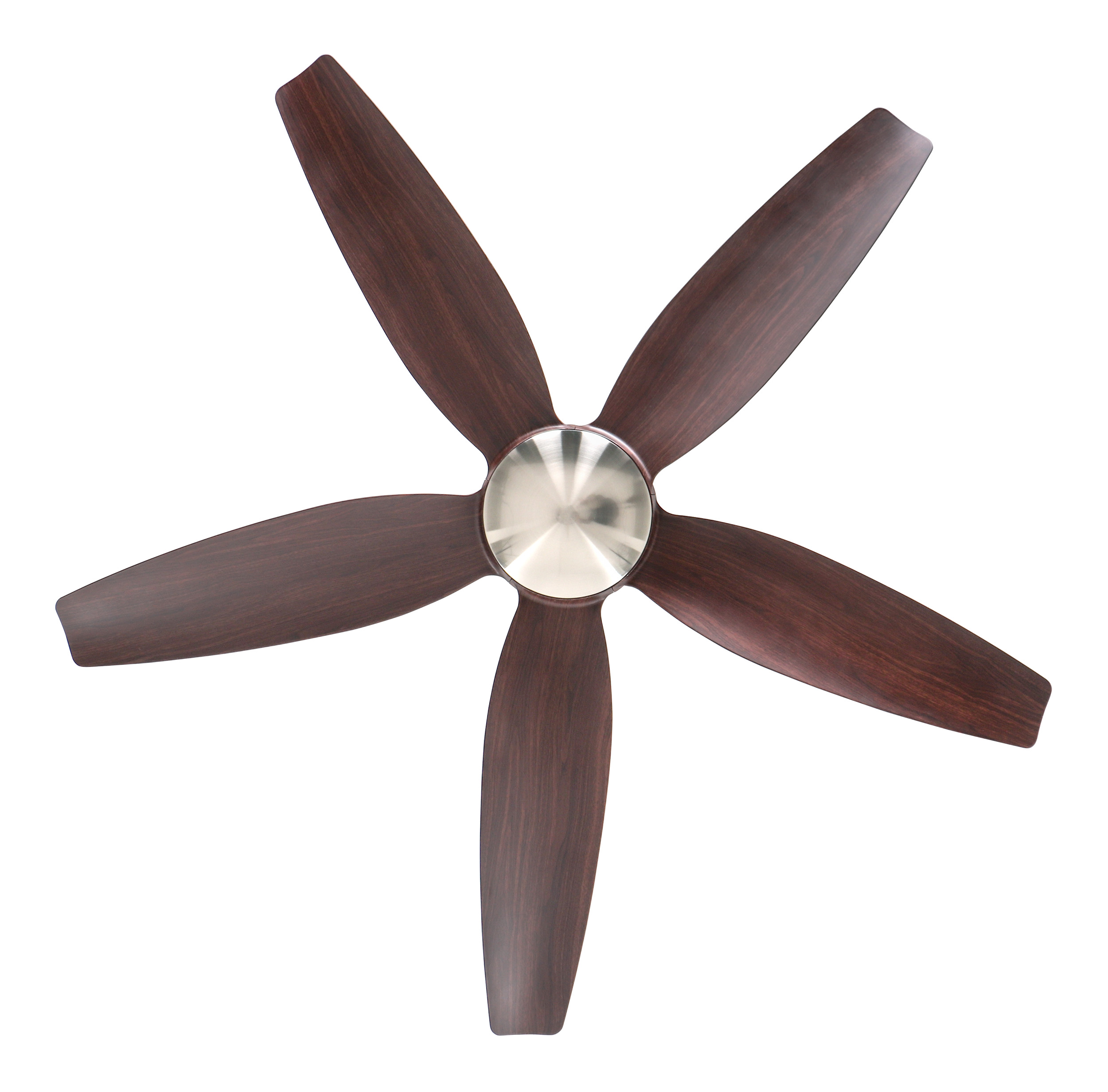 CasaFan Deckenventilator Eco Volare 142 BN-NB - Gehäuse Chrom gebürstet - 5 Flügel Nussbaum - mit Fernbedienung - Ø 142 cm