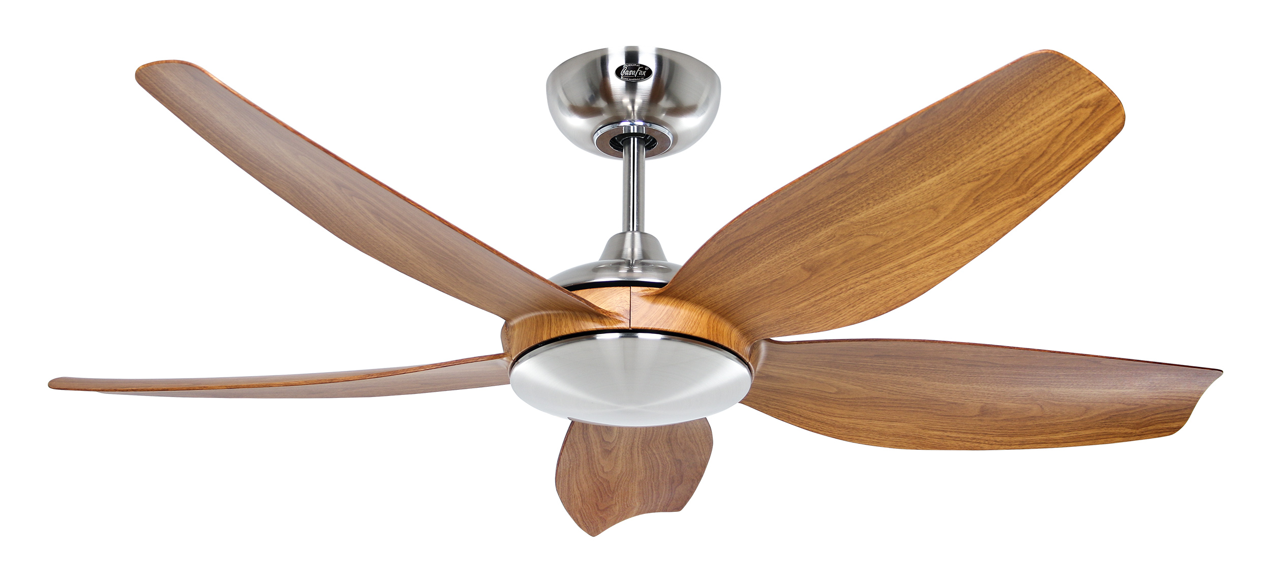 CasaFan Deckenventilator Eco Volare 116 BN-EN - Gehäuse Chrom gebürstet- 5 Flügel Eiche natur - mit Fernbedienung - Ø 116 cm