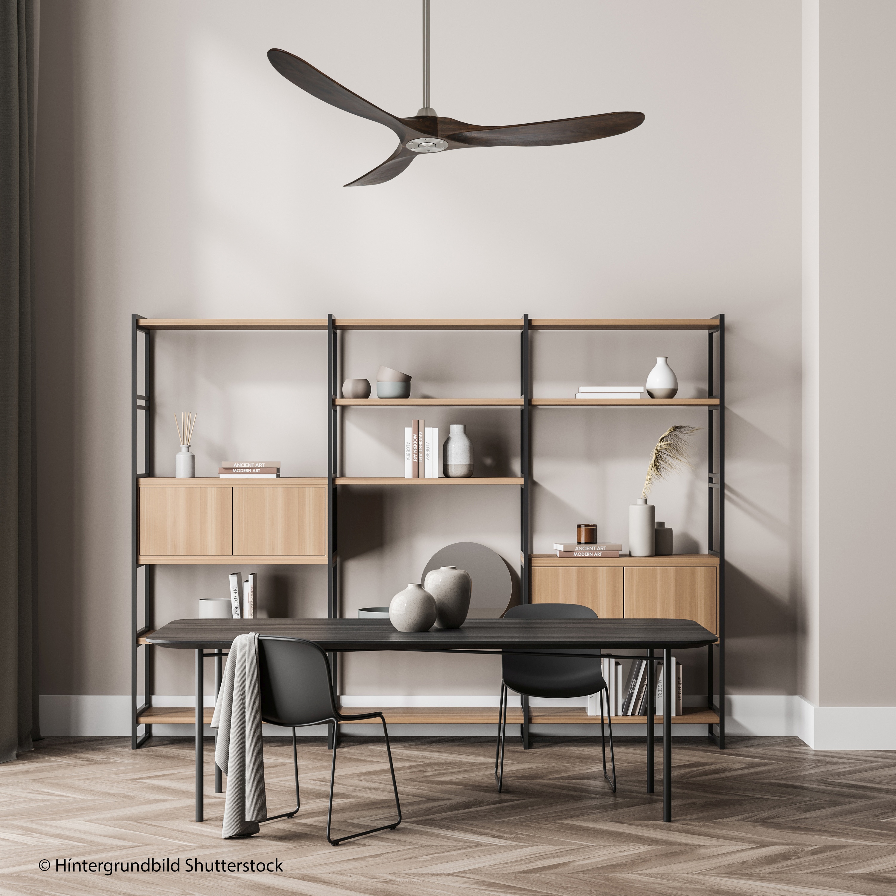 Ambiente CasaFan Deckenventilator ECO GENUINO 152 BN-NB - Gehäuse Chrom gebürstet - 3 Flügel Massivholz Nussbaum gebeizt - Ø 152 cm - mit Fernbedienung