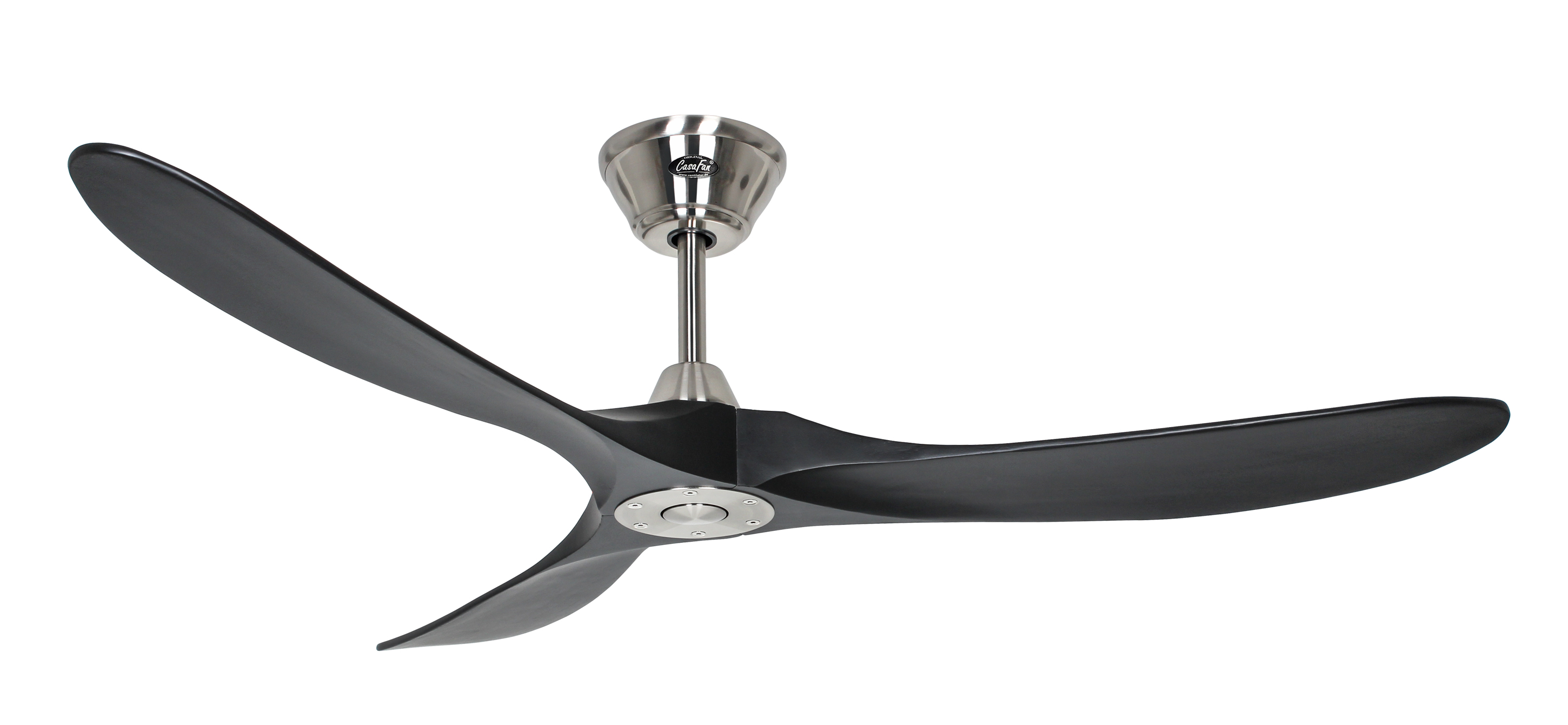 CasaFan Deckenventilator ECO GENUINO 152 BN-MS - Gehäuse Chrom gebürstet - 3 Flügel matt schwarz - Ø 152 cm - mit Fernbedienung