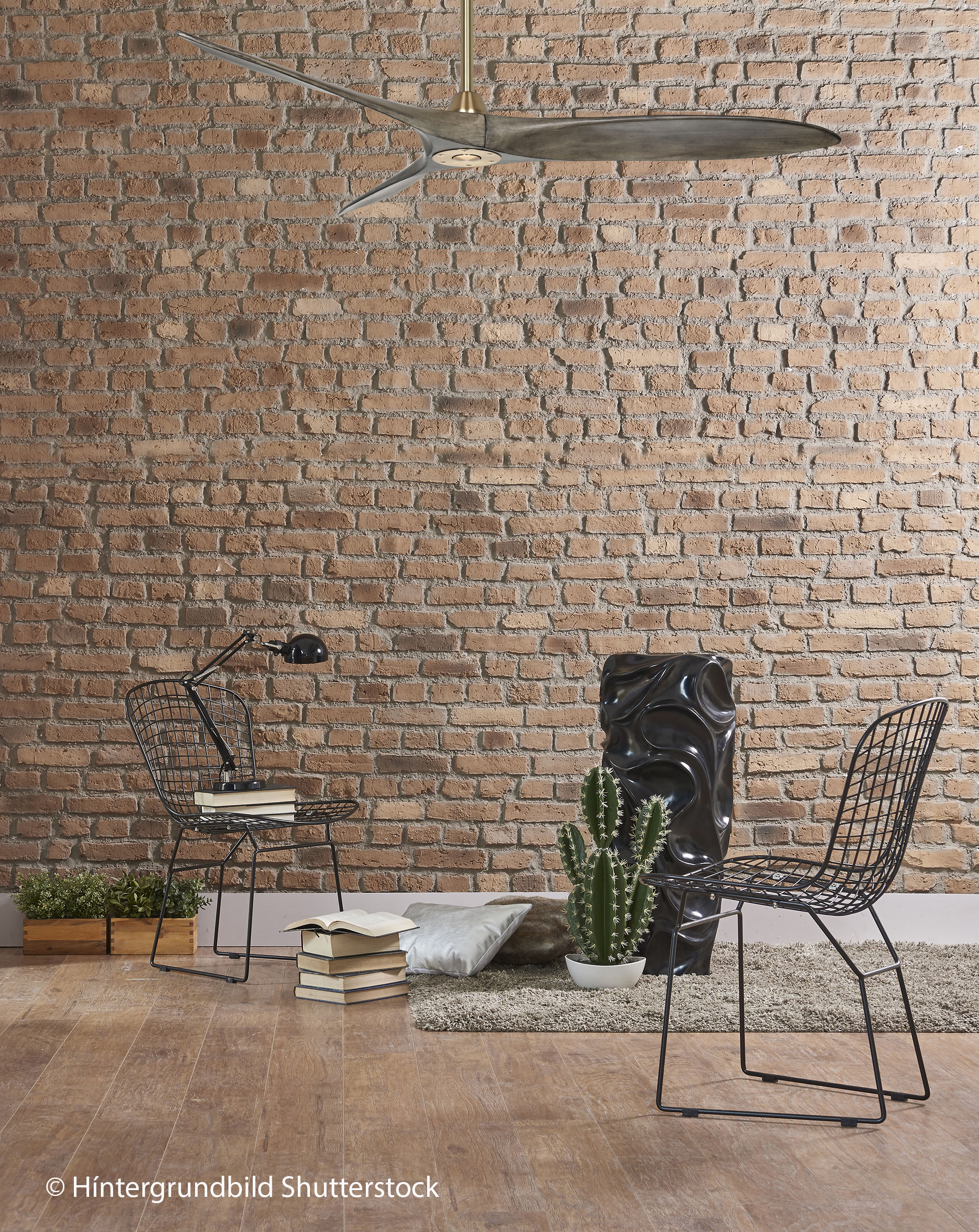 Ambiente CasaFan Deckenventilator ECO AIRSCREW 152 BN-GW - Gehäuse Messing gebürstet - 3 Flügel Grey washed - mit Fernbedienung - Ø 152 cm