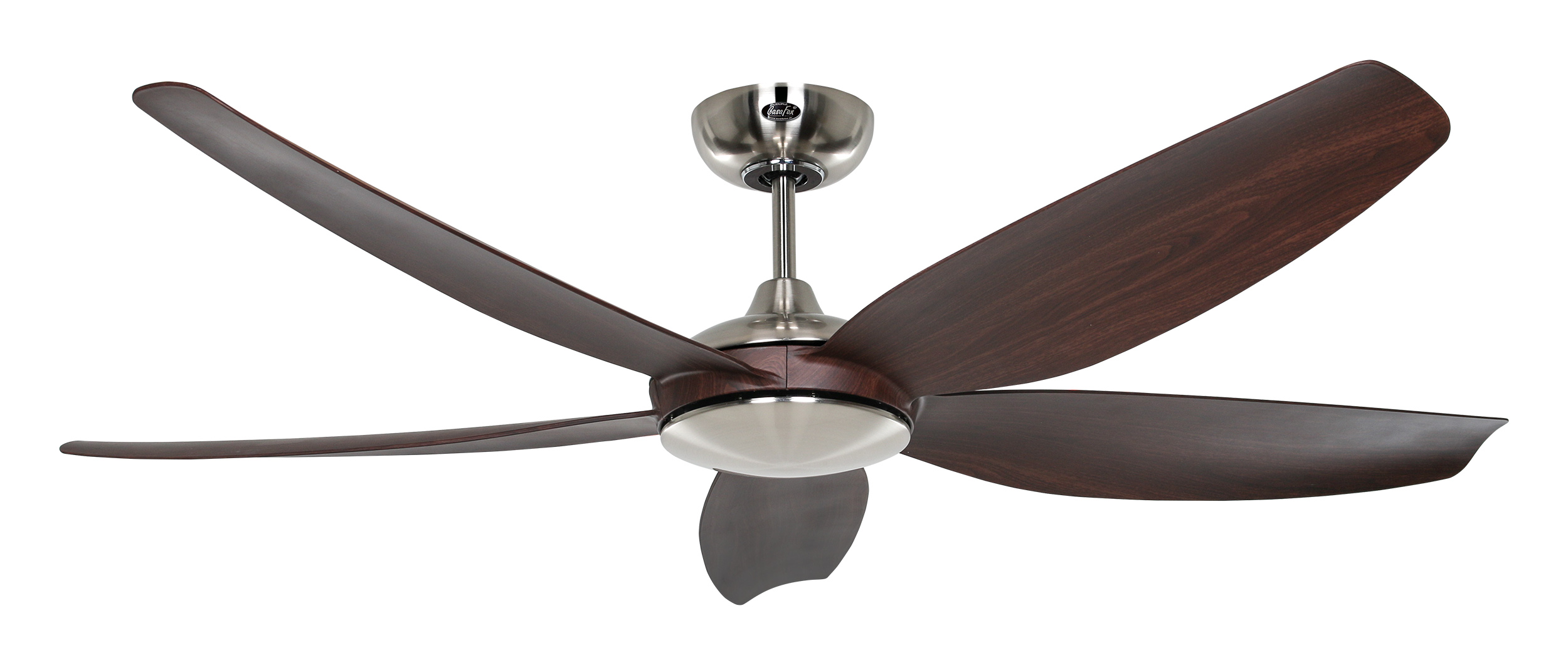 CasaFan Deckenventilator Eco Volare 142 BN-NB - Gehäuse Chrom gebürstet - 5 Flügel Nussbaum - mit Fernbedienung - Ø 142 cm