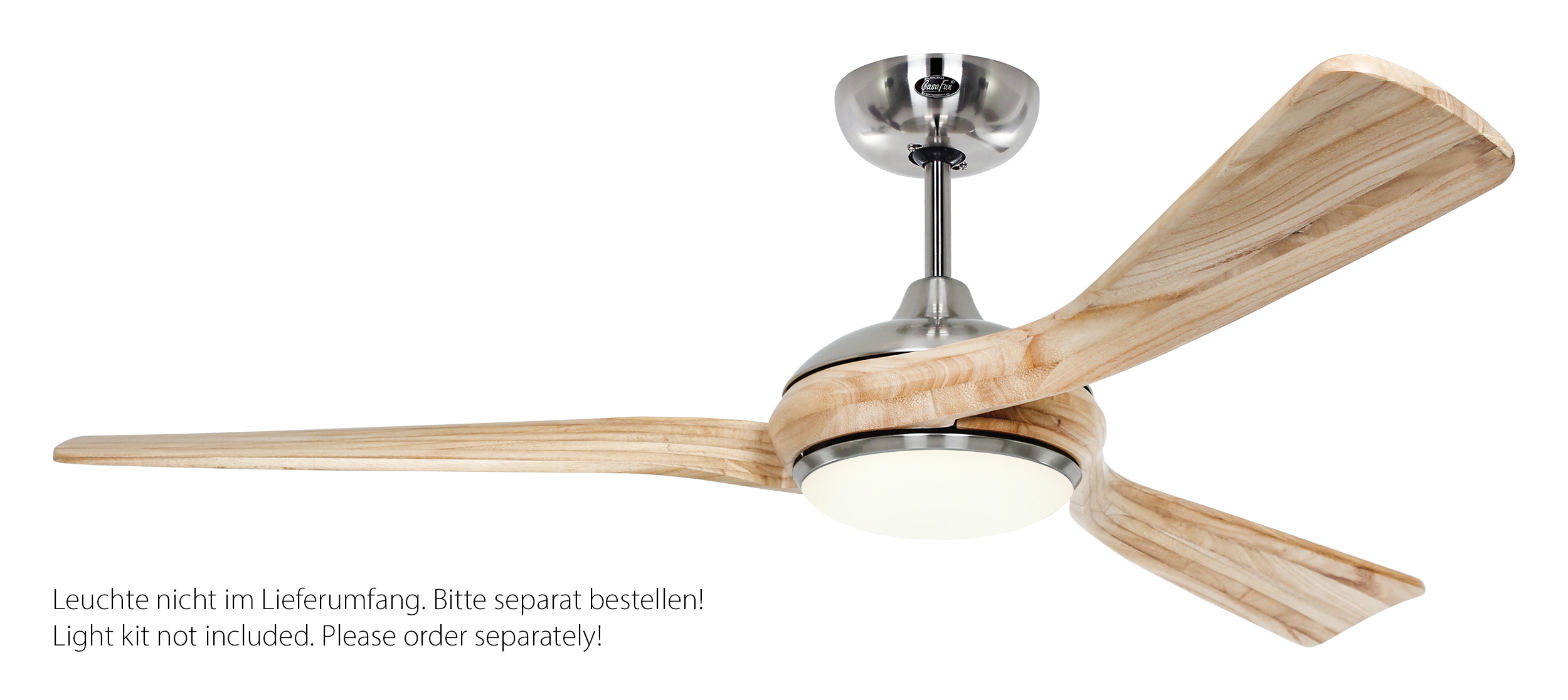 CasaFan Deckenventilator Eco Interior BN-NT- Gehäuse Chrom gebürstet - 3 Flügel Holz natur - mit Fernbedienung - Ø 140 cm