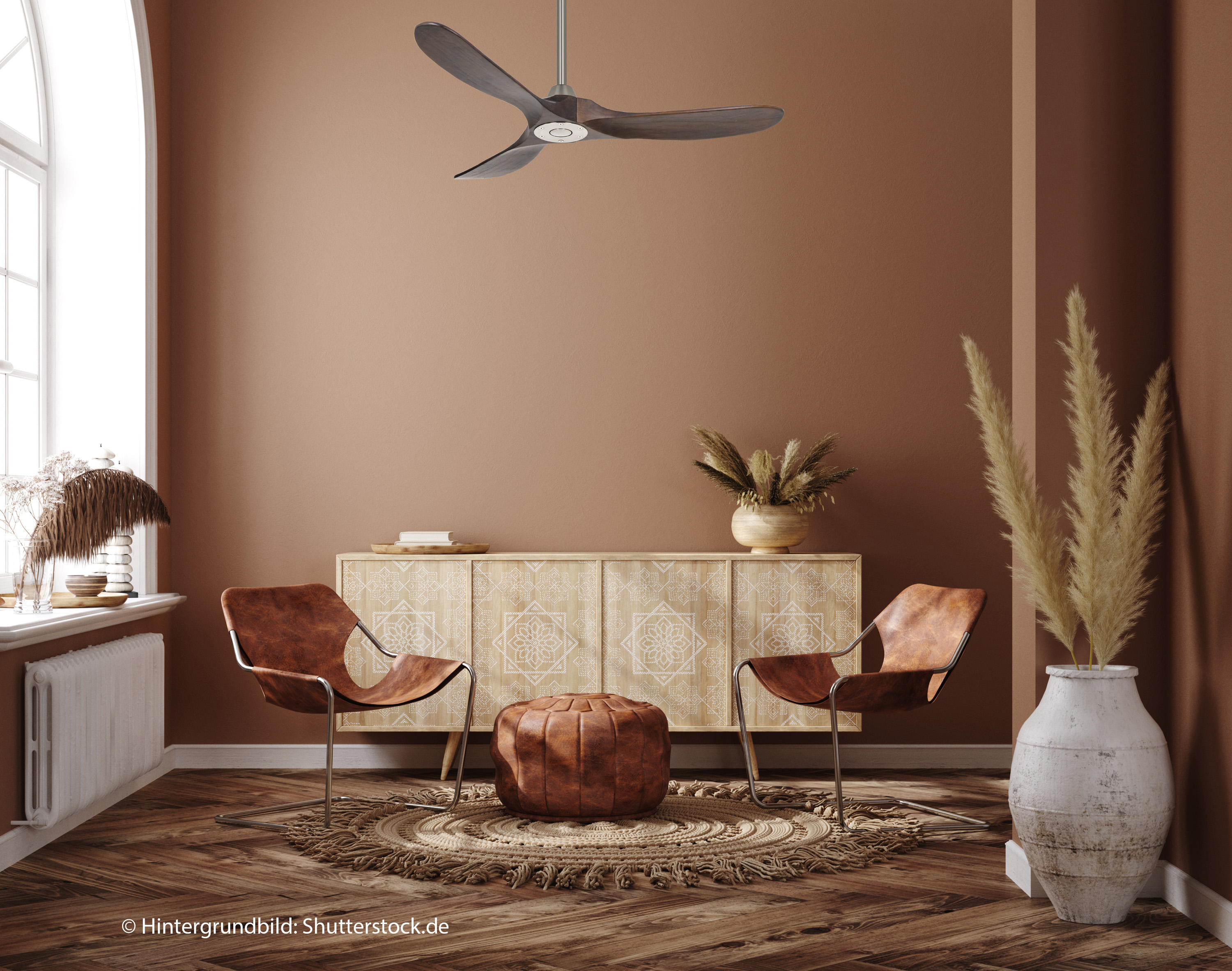 Ambiente CasaFan Deckenventilator ECO GENUINO 122 BN-NB - Gehäuse Chrom gebürstet - 3 Flügel Massivholz Nussbaum gebeizt - Ø 122 cm - mit Fernbedienung