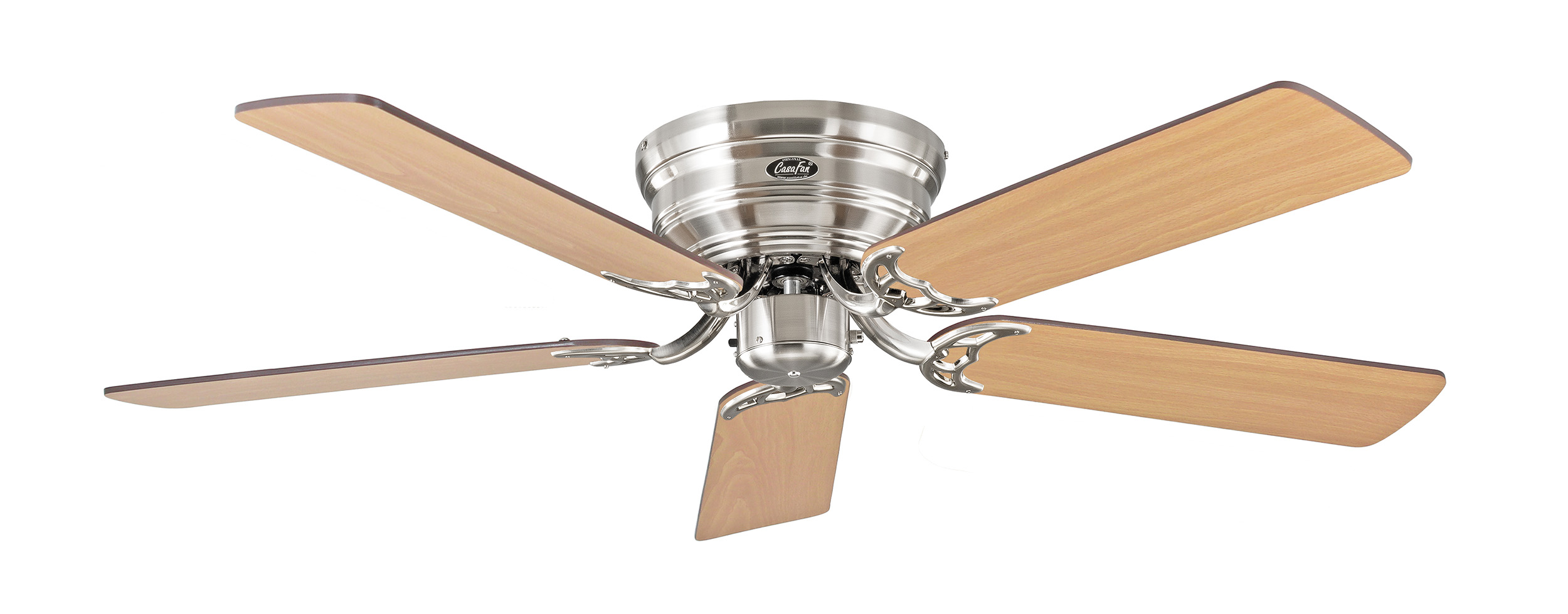 CasaFan Deckenventilator CLASSIC FLAT 132-III BN-NB/BU - Gehäuse Chrom gebürstet - 5 Flügel Nussbaum/Buche - Ø 132 cm